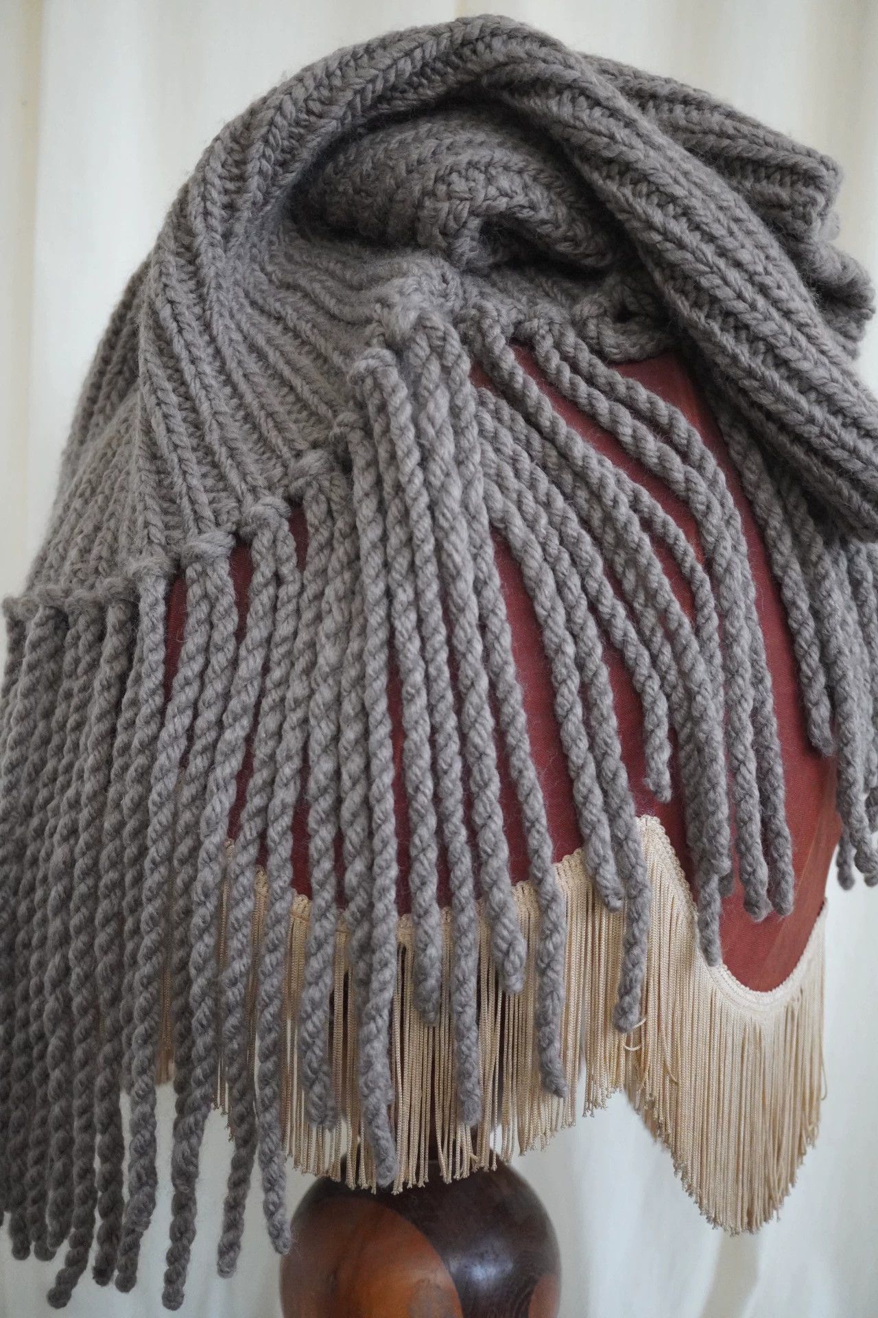 Other zooSelect Hand Knit Cowl Fringes Wool Nylon Walnut Brown Size ONE SIZE - 8 Thumbnail