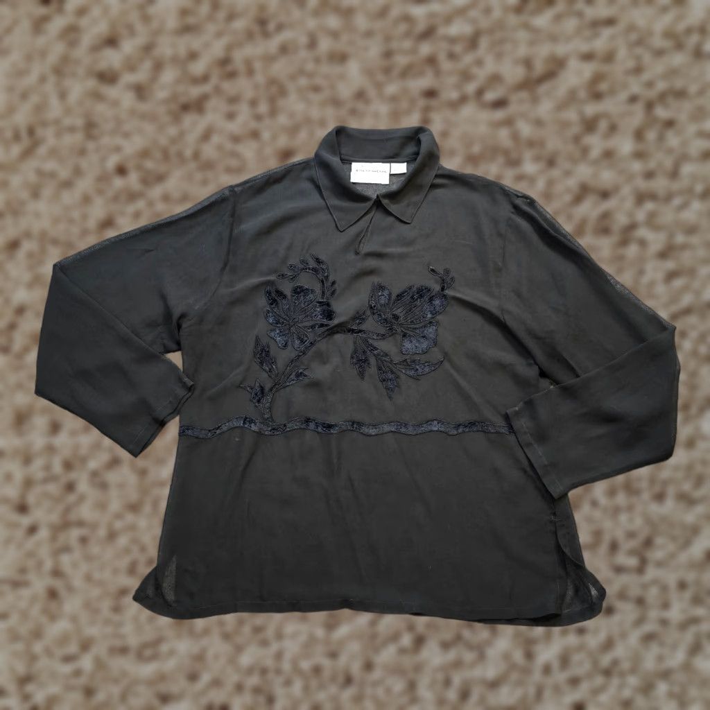 Vintage VINTAGE Phenomenon Top Womens Large Black Sheer Velvet Collared Witch Goth 90S Size L / US 10 / IT 46 - 1 Thumbnail