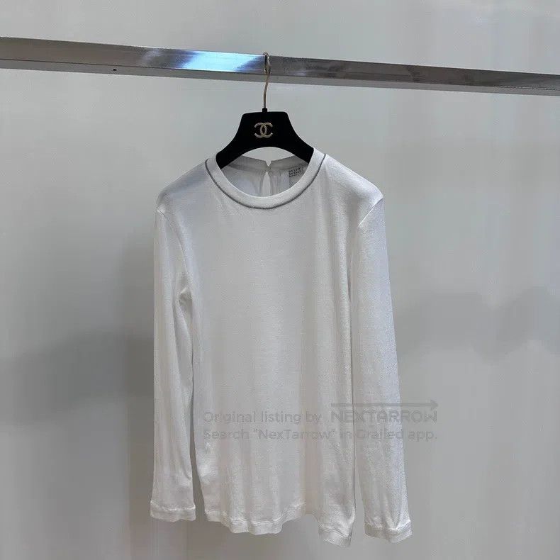 Brunello Cucinelli Brunello Cucinelli Beaded trim threaded T-shirt Size L / US 10 / IT 46 - 1 Thumbnail