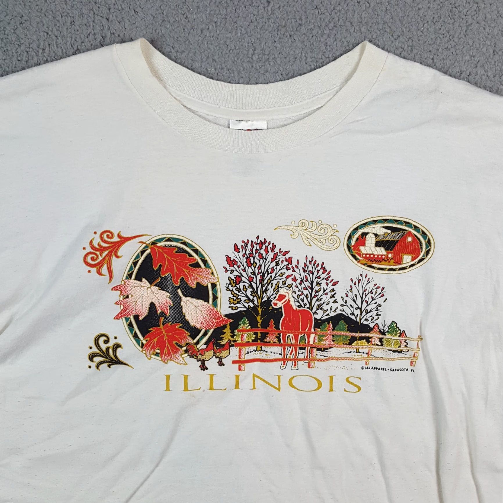 Fruit Of The Loom Vintage 90s Illinois Horse Farm Autumn Fall Leaves Size XL Y2K Animal T Shirt Size US XL / EU 56 / 4 - 2 Thumbnail