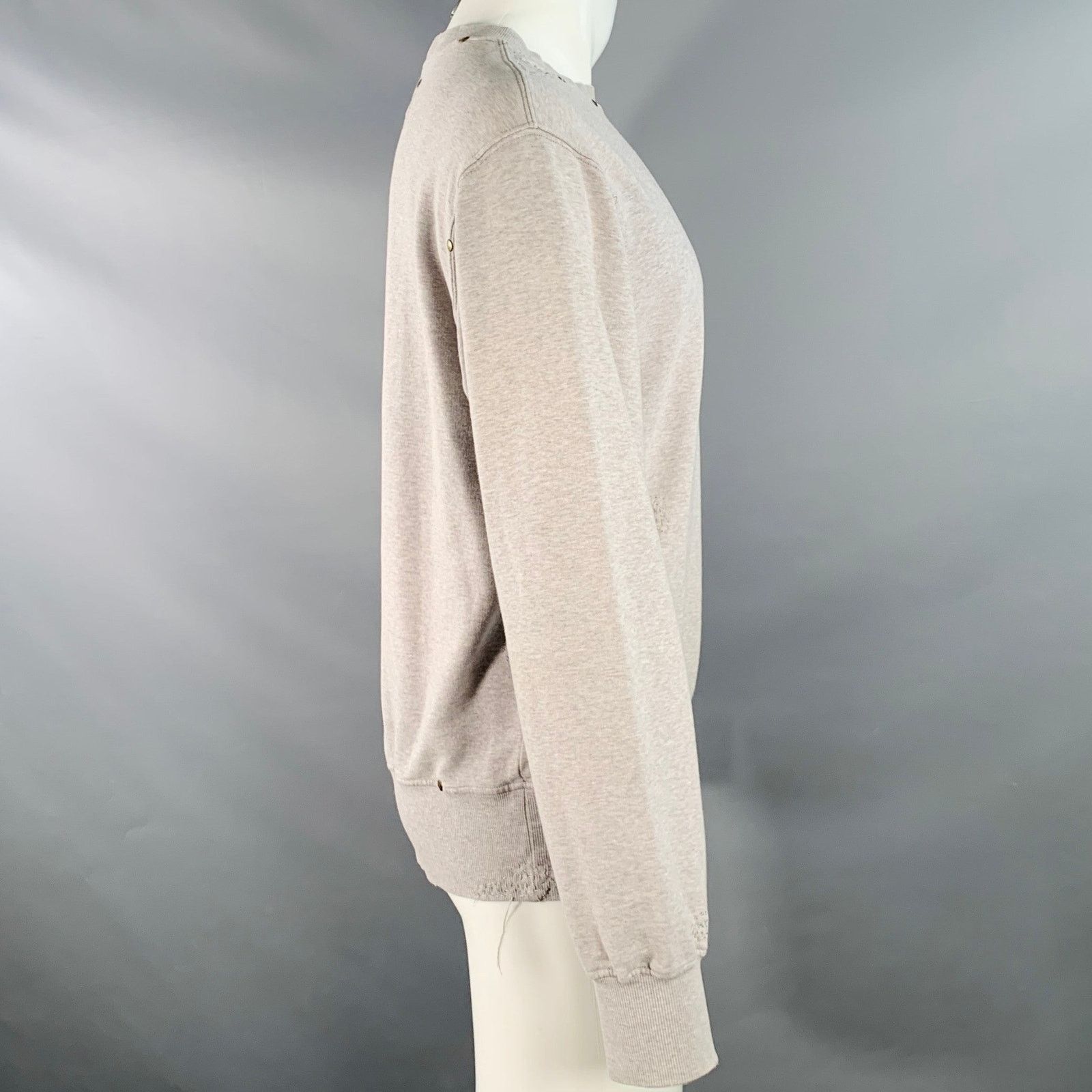 Yves Saint Laurent Size M Heather Grey Cotton Distressed Studded Sweatshirt Size US M / EU 48-50 / 2 - 4 Thumbnail