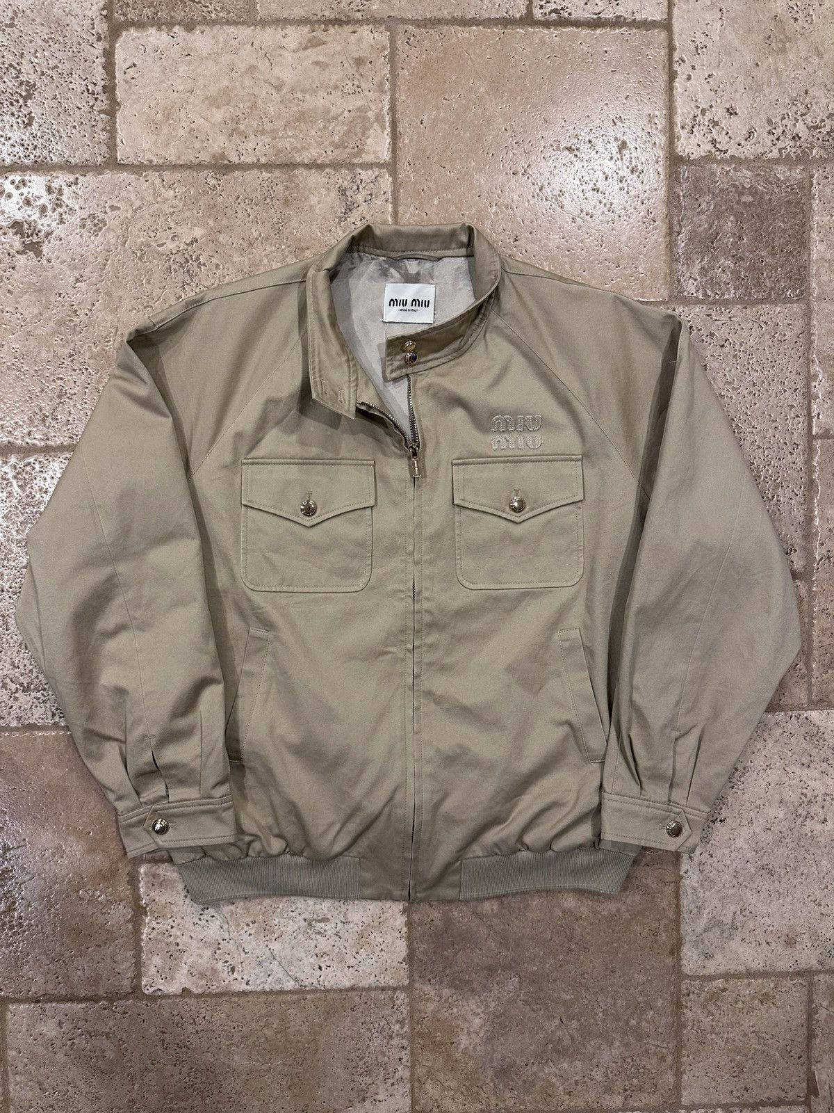 Miu Miu Miu Miu Khaki / Biege Chino Cord Logo Blouson Bomber Jacket Size US M / EU 48-50 / 2 - 3 Thumbnail