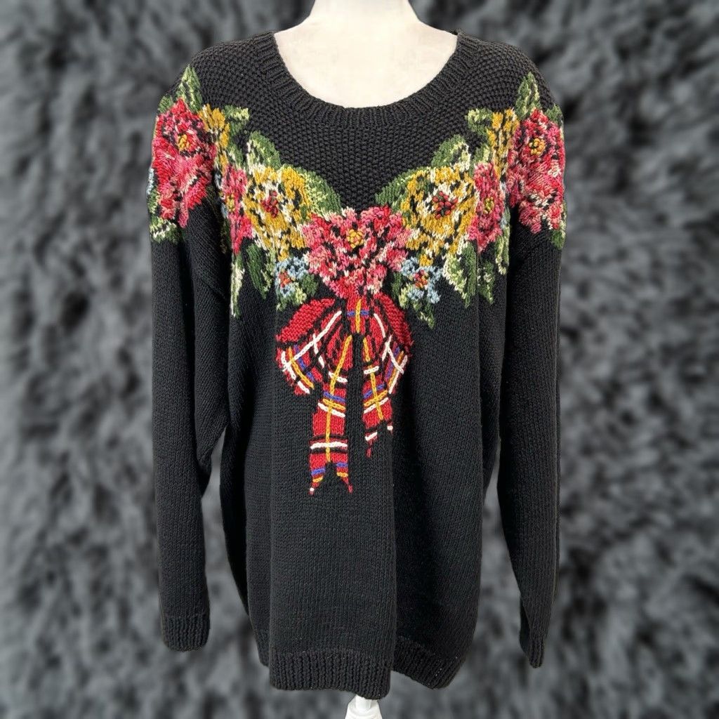 Vintage Vintage Marisa Christina Women's Sweater Pullover 2X Plus Black Floral Knit Fall Winter 90s Cottagecore Size XXL / US 16-18 / IT 52-54 - 1 Thumbnail