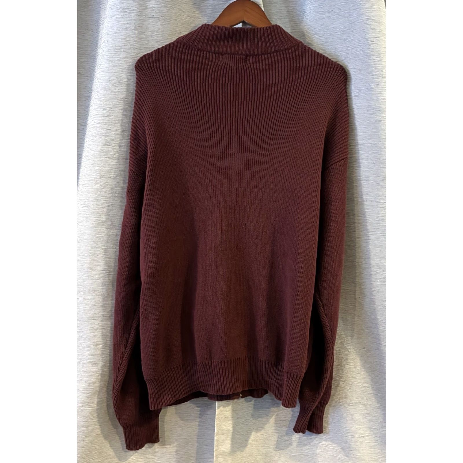 Vintage L.L. Bean Sweater Mens XL Burgundy Full Zip Mock Neck Cotton Pockets Zipper Heavyweight Knit Size US XL / EU 56 / 4 - 4 Thumbnail