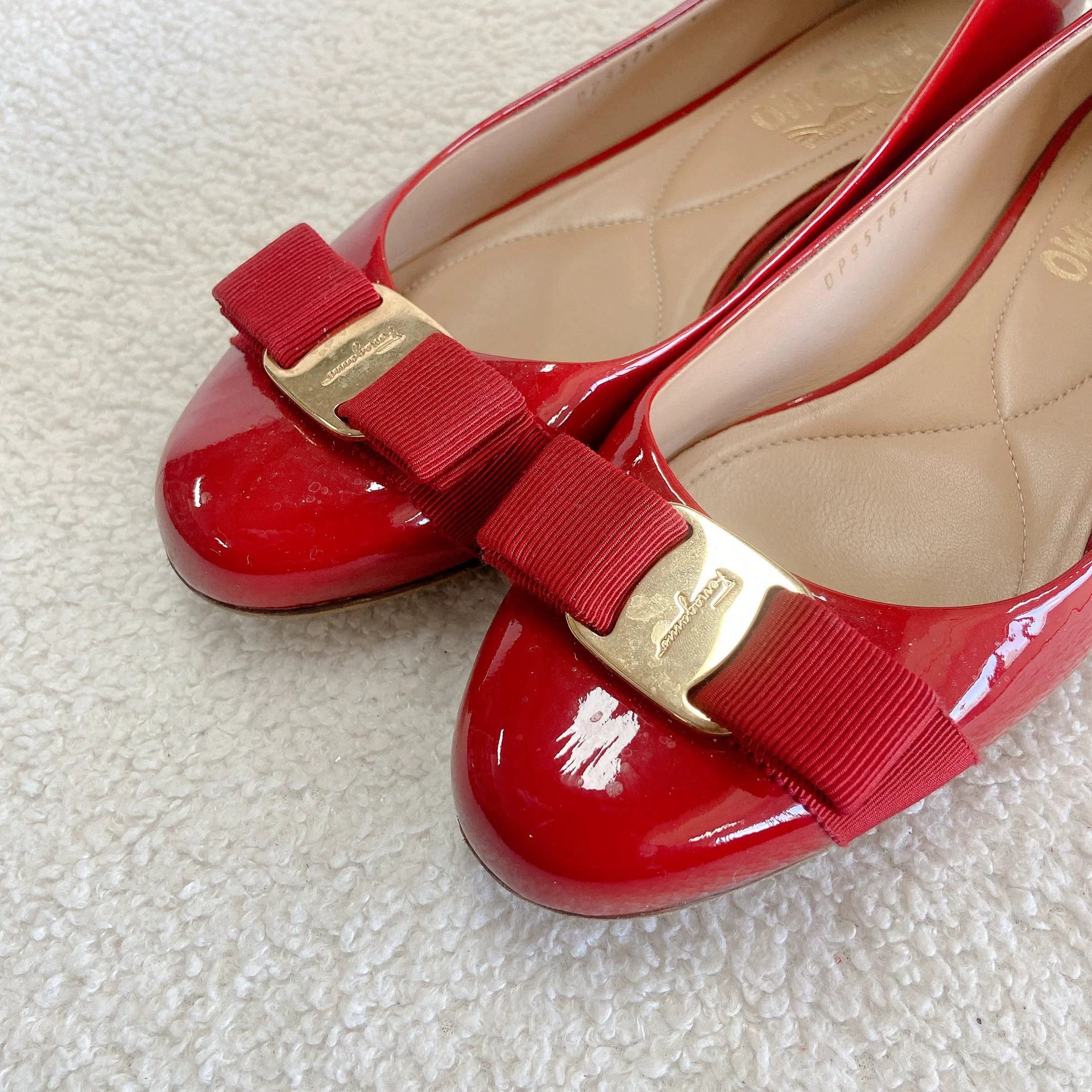 Salvatore Ferragamo Ferragamo Red Patent Leather Flats 37.5 0991 Size US 7 / IT 37 - 5 Thumbnail