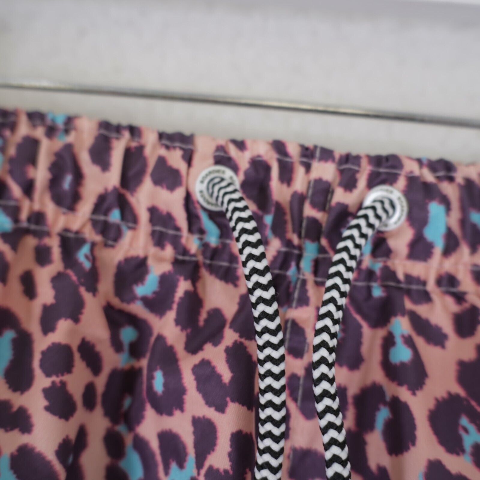 Designer Boardies Cheatah Print Pink Teal Drawstring Swim Trunks XL L Size US 31 - 3 Thumbnail