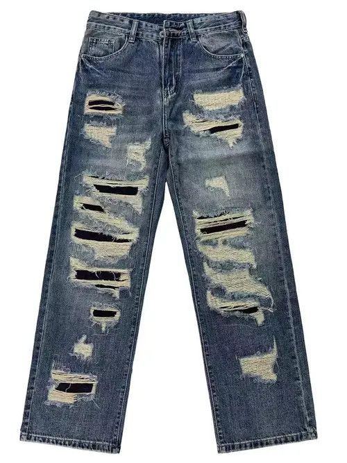 Japanese Brand Vintage washed and worn patched loose hip hop jeans Size US 36 / EU 52 - 3 Thumbnail