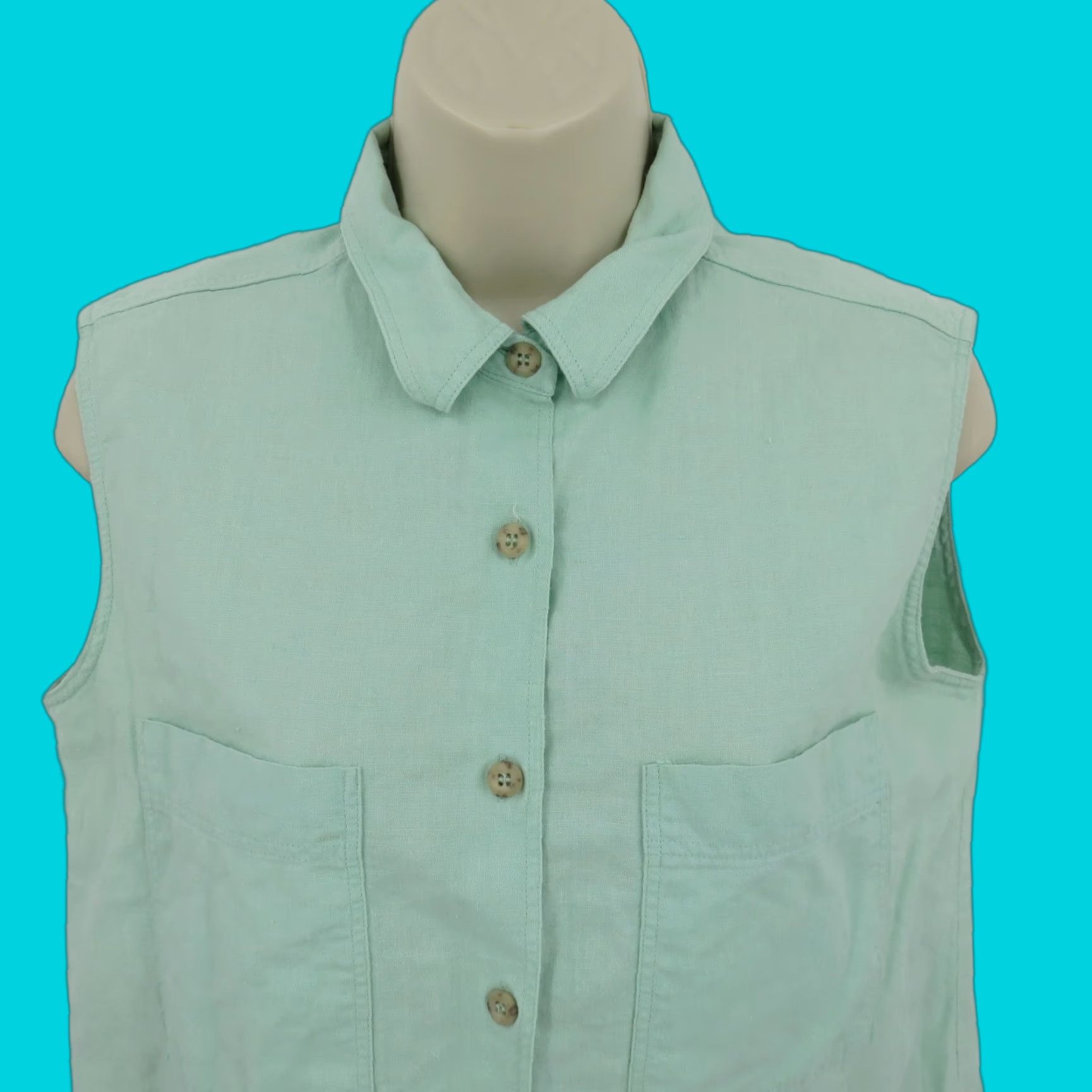 Vintage VINTAGE Giorgio Sant Angelo Women Medium Linen Cotton Green Collared Sleeveless Shirt Size M / US 6-8 / IT 42-44 - 1 Thumbnail