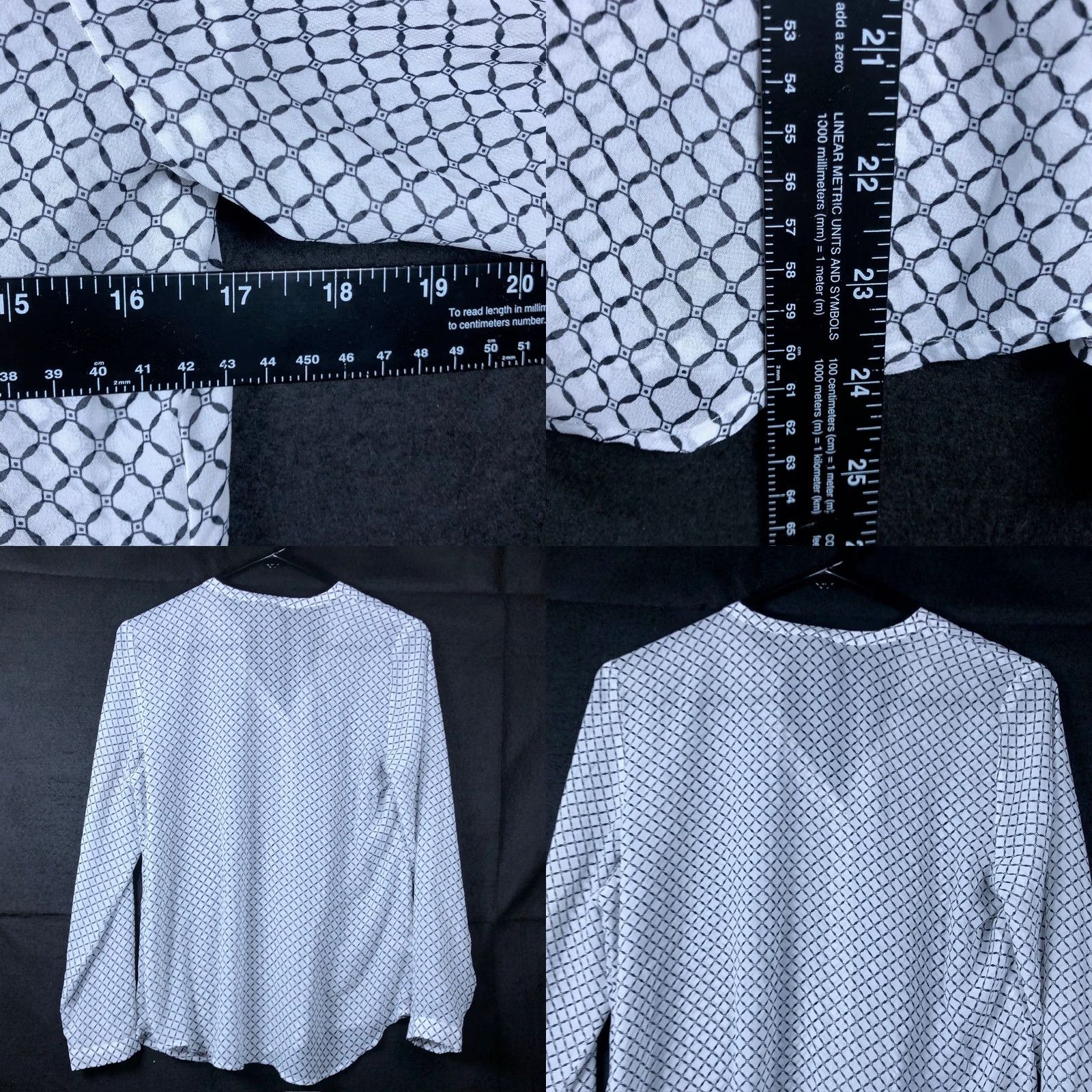 Ann Taylor Ann Taylor Women Blouse White Black Geometric Petite Sheer V-Neck Long Sleeve SP Shirt Size S / US 4 / IT 40 - 8 Thumbnail