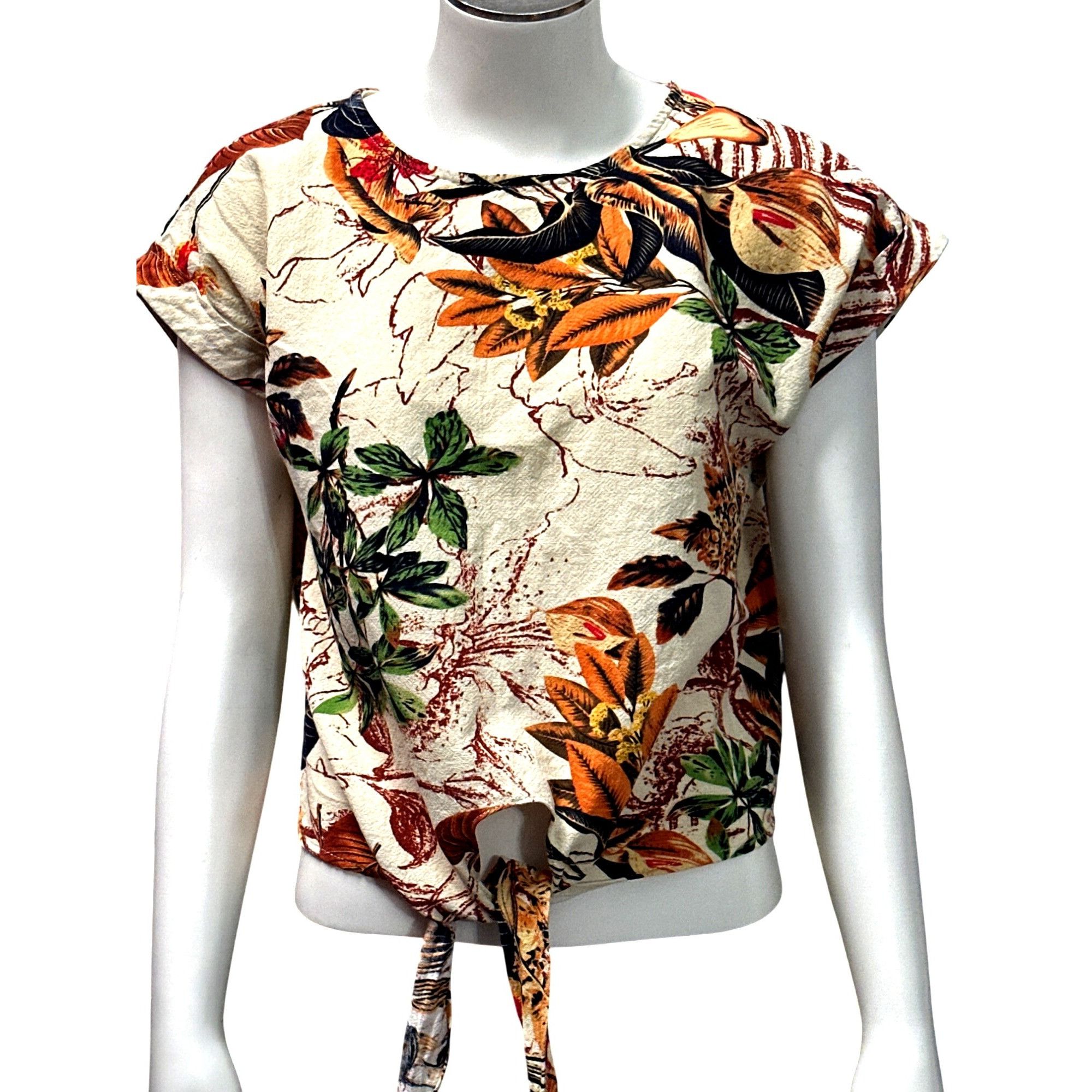 Other CCC Vintage Inspired Cotton Floral Tie Front Crop Top Leafy Size S / US 4 / IT 40 - 1 Thumbnail