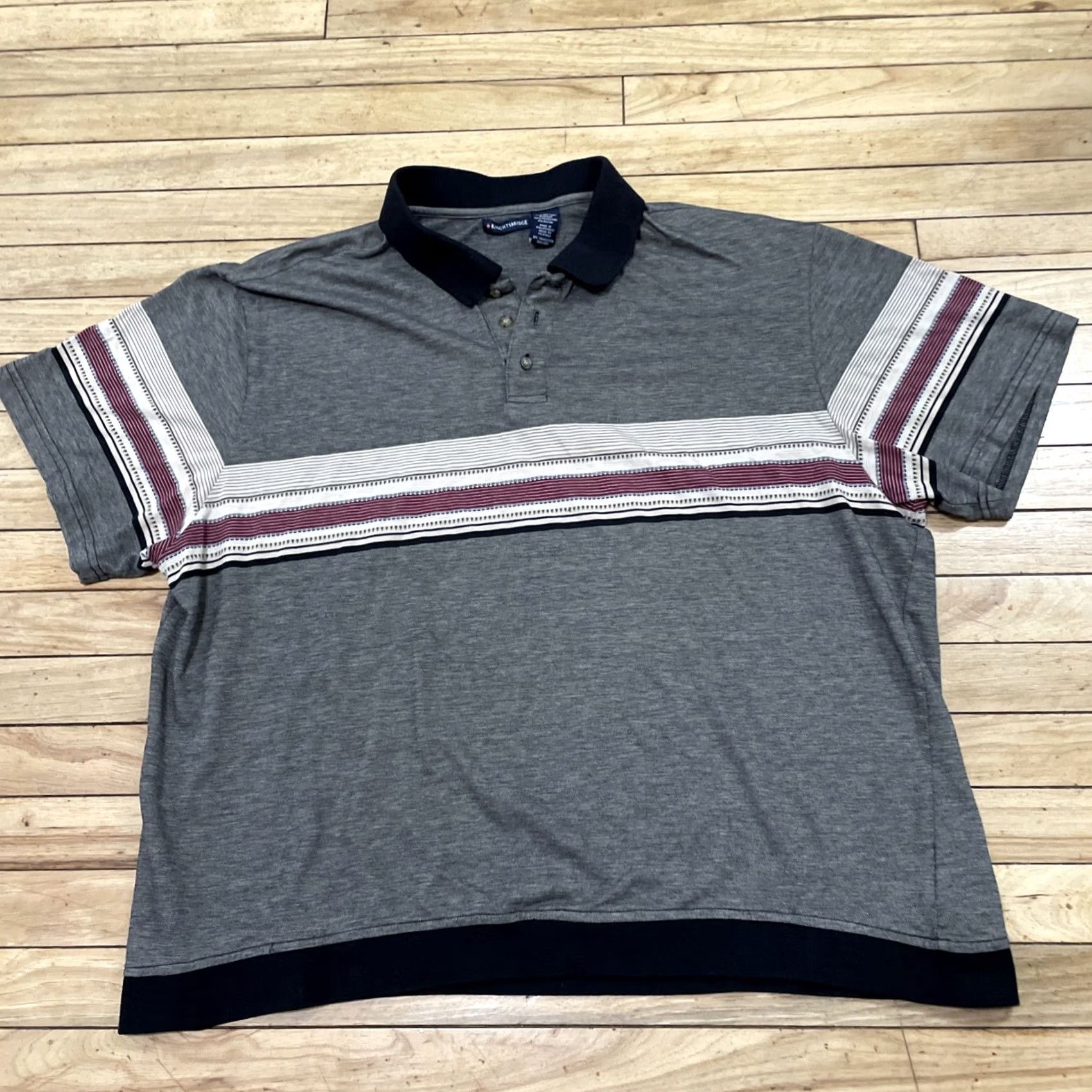 Vintage VINTAGE Knightsbridge Polo Shirt Men 3XL Gray Southwestern Aztec Red Stripe Shirt Polo Short Sleeve Knit Cotton Blend Geometric 90s Mens Size US XXL / EU 58 / 5 - 2 Thumbnail