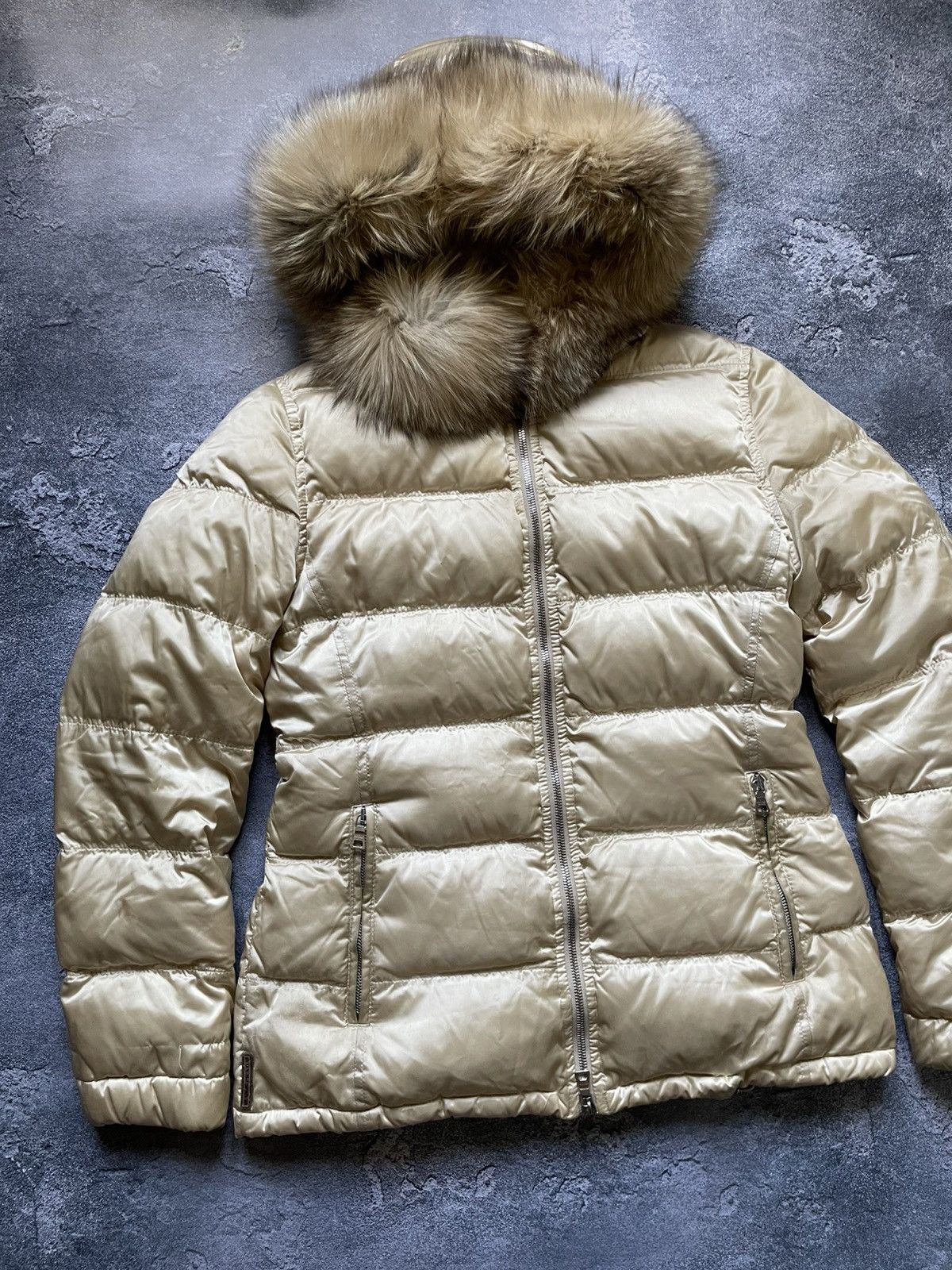 Prada × Vintage Vintage Prada Blue Fox Brown Tab Fur Hooded Down Jacket Size M / US 6-8 / IT 42-44 - 2 Thumbnail