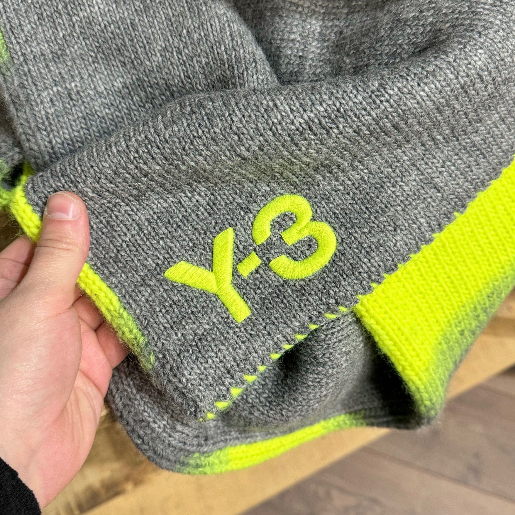 Y-3 Y-3 Grey Neon Yellow Striped Oversized Reversible Wool Scarf Size ONE SIZE - 11 Thumbnail