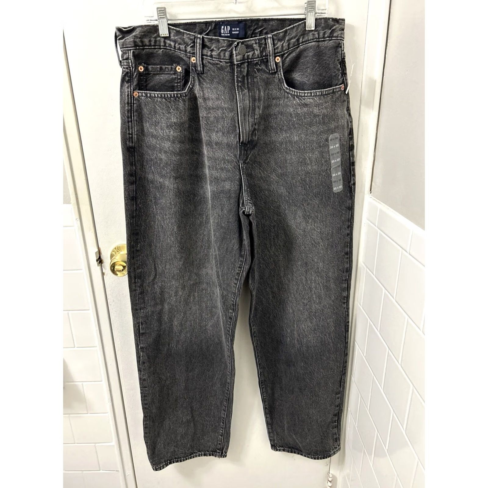 Gap VINTAGE Gap Baggy Jeans Mens Size 33x32 Washed Black Tapered Leg Denim NWT Size US 33 - 2 Thumbnail
