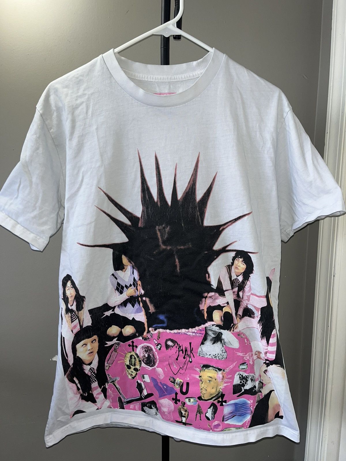 image of Lil Uzi Vert Pink Tape Tour Tee in White, Men's (Size Large)