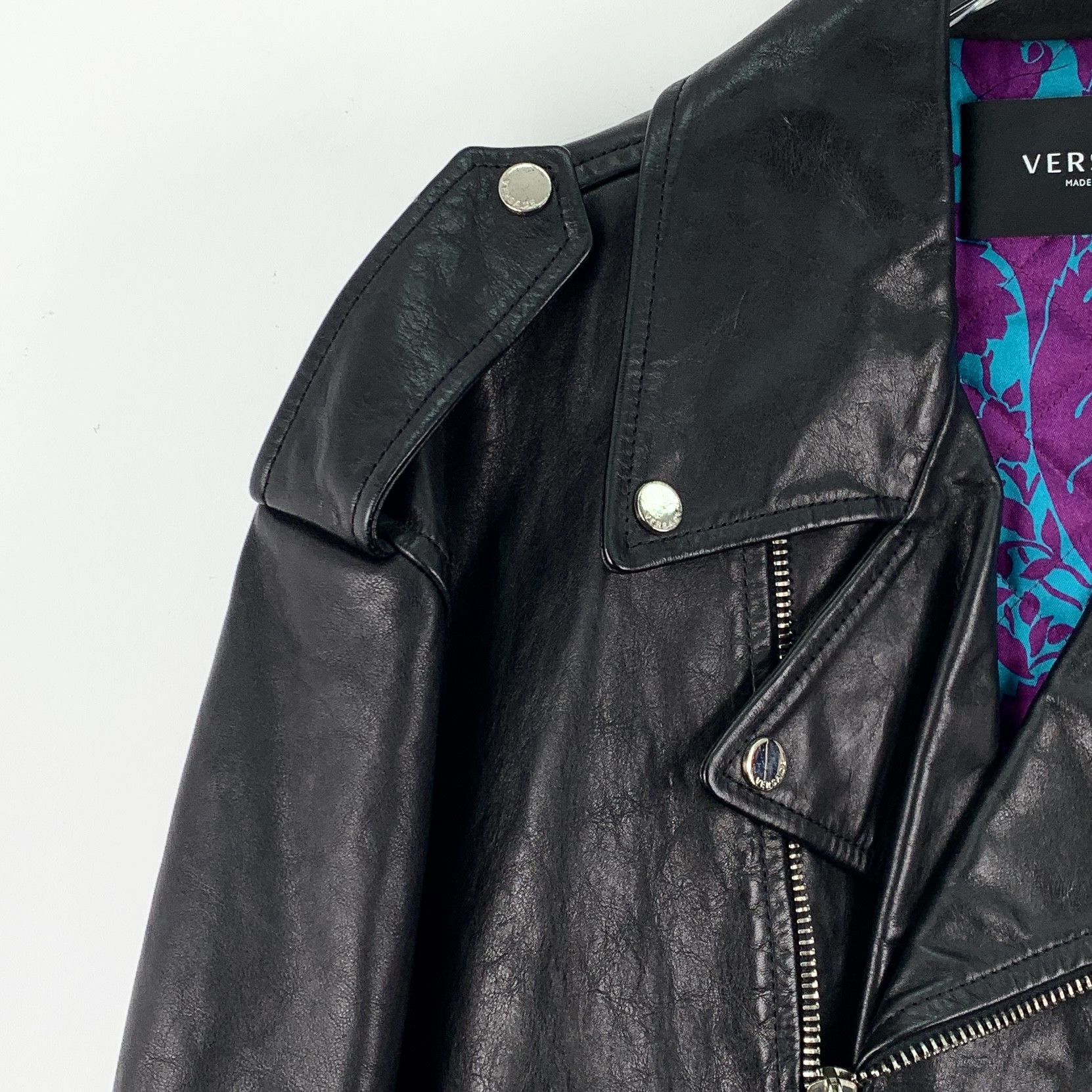 Versace Versace Distressed Leather Biker Jacket Black (M) Size US M / EU 48-50 / 2 - 3 Thumbnail