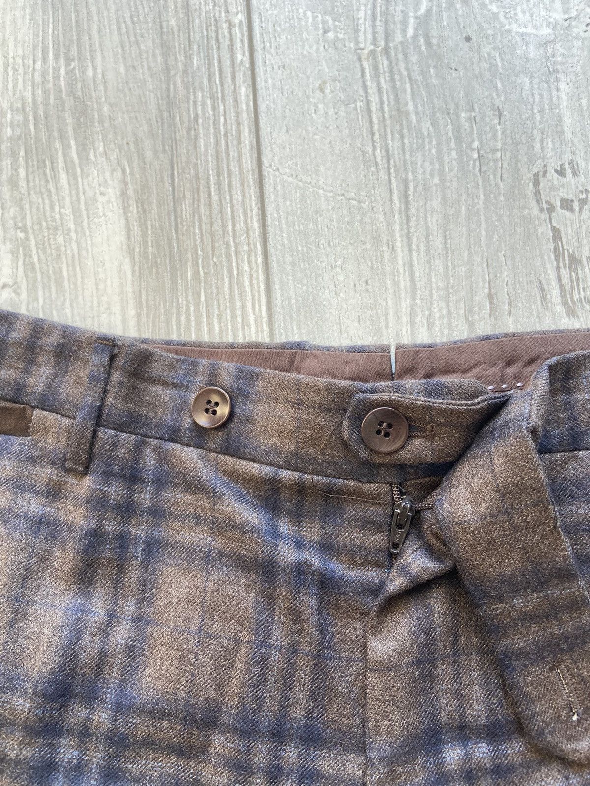 Rota Rota Brown Blue Checked Wool Trousers Size US 39 - 7 Thumbnail