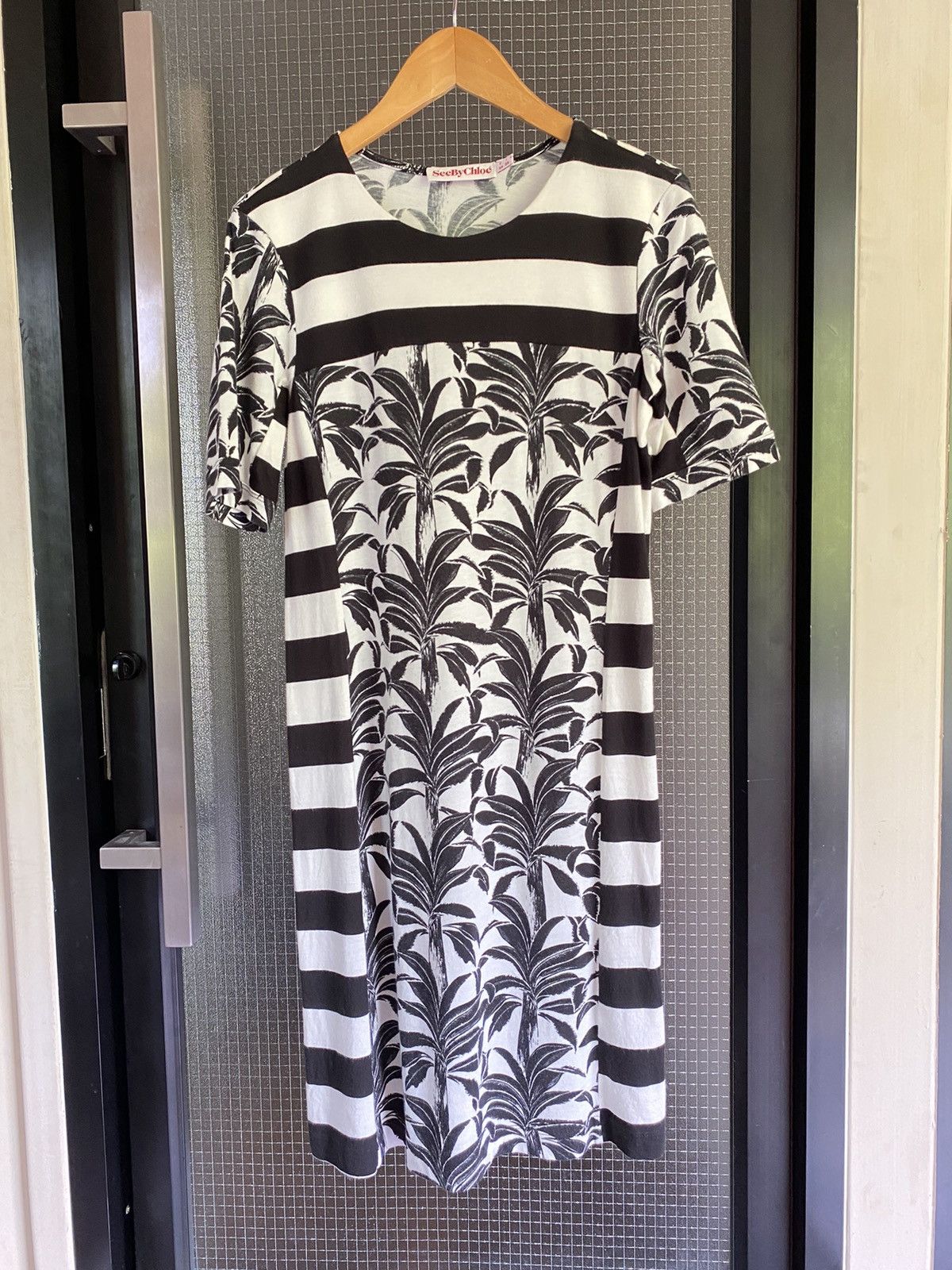 Chloe See By Chloé Black & White Striped Palm Print Dress Size XS / US 0-2 / IT 36-38 - 1 Thumbnail