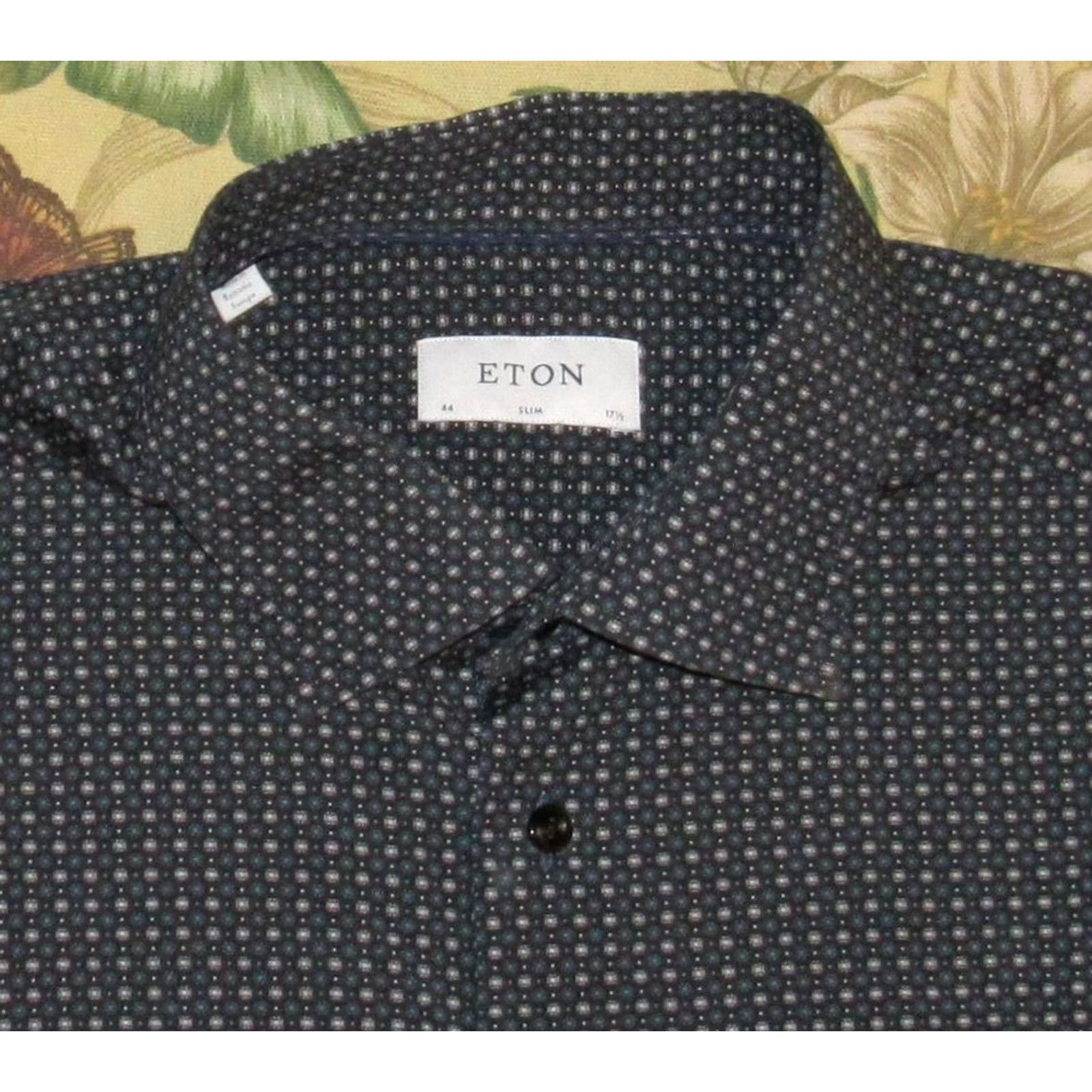 Eton ETON Navy Blue Printed Long Sleeve Shirt Slim 44-17.5 Button Down Men Size US XXL / EU 58 / 5 - 2 Thumbnail