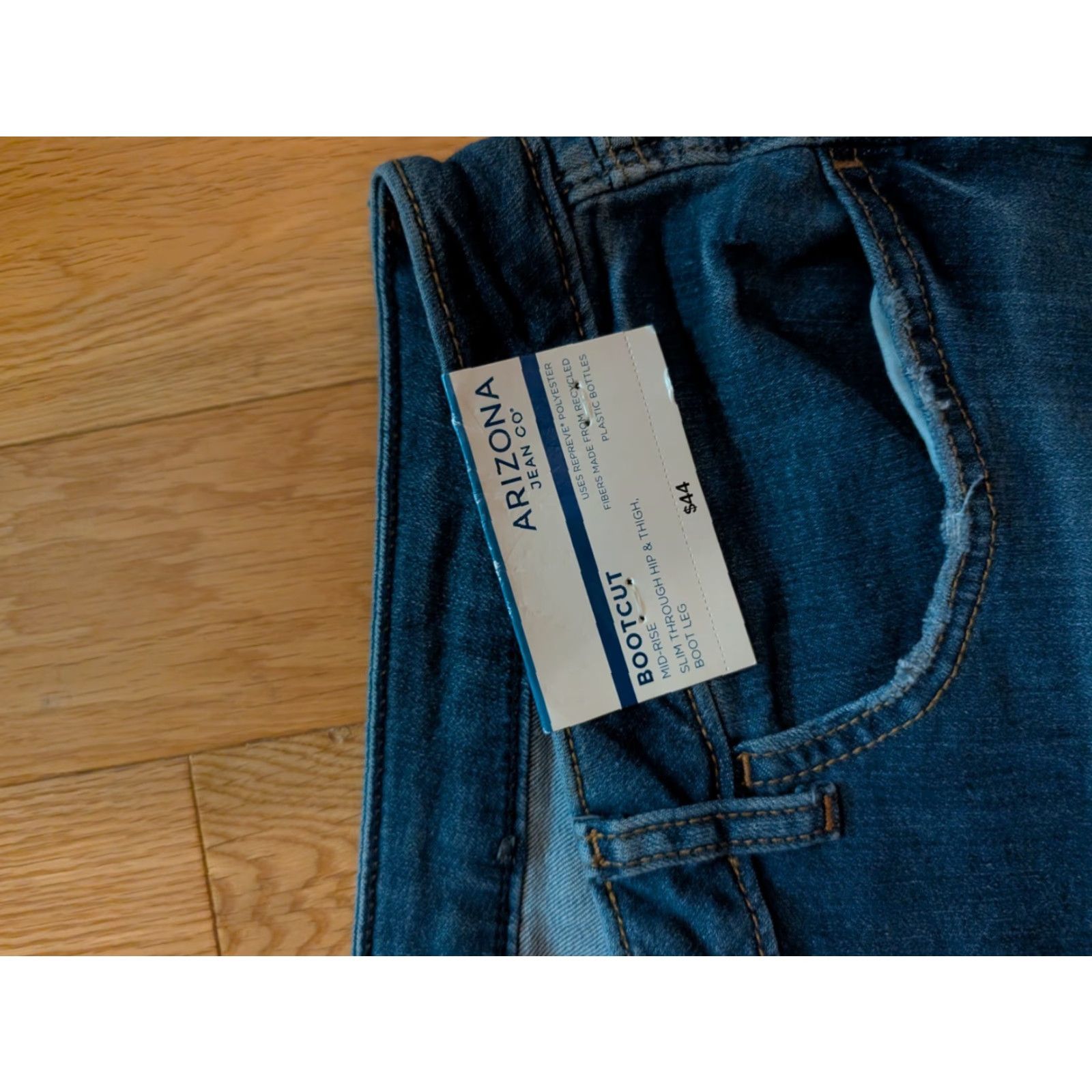 Vintage Arizona Jean Company Mid-Rise Bootcut Jeans Womens Size 21 Blue Distressed Dark Wash 5-Pocket Regular Inseam 30.5 in Nwt Size 42" / US 20 - 3 Thumbnail