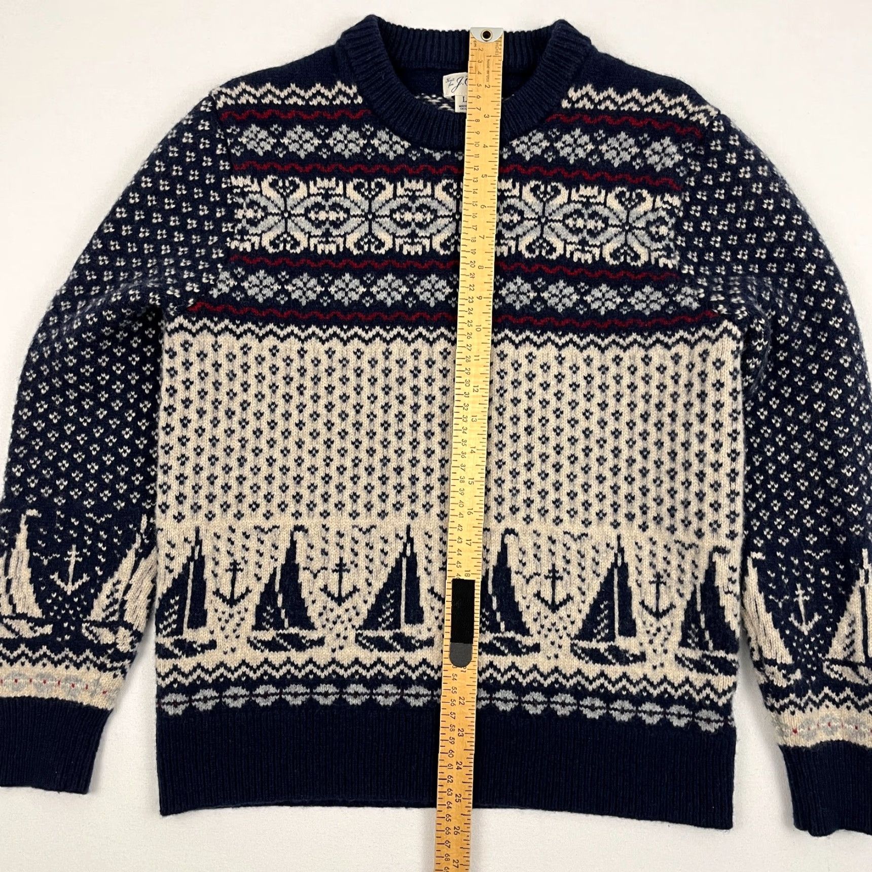 J.Crew J. Crew Sweater Womens L Lambs Wool Fair Isle Birds Eye Nautical Pullover BU886 Size L / US 10 / IT 46 - 3 Thumbnail