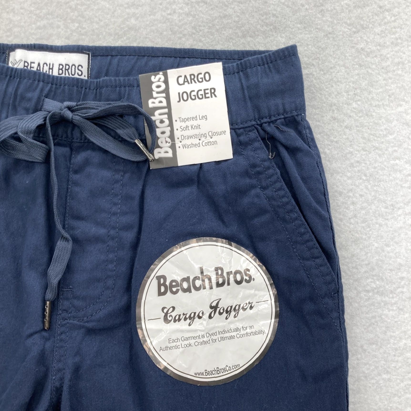 Vintage VINTAGE Beach Bros Cargo Jogger Pants Mens Small Navy Blue Tapered Drawstring Cotton NWT Size US 29 - 3 Thumbnail