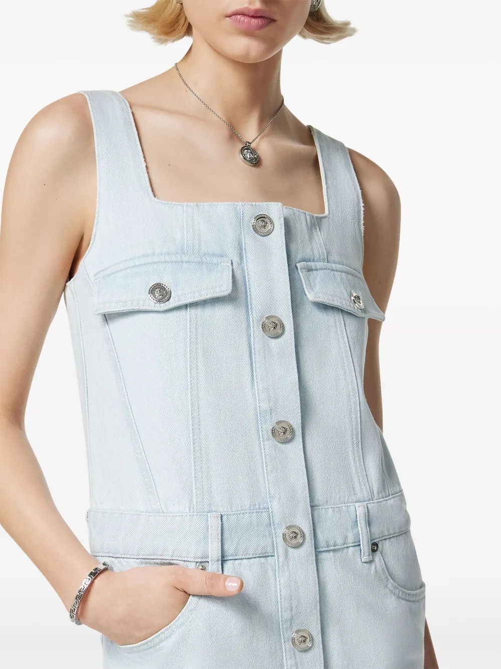 Versace o1y0226 Denim Mini Dress in Light Blue Size XS / US 0-2 / IT 36-38 - 2 Thumbnail