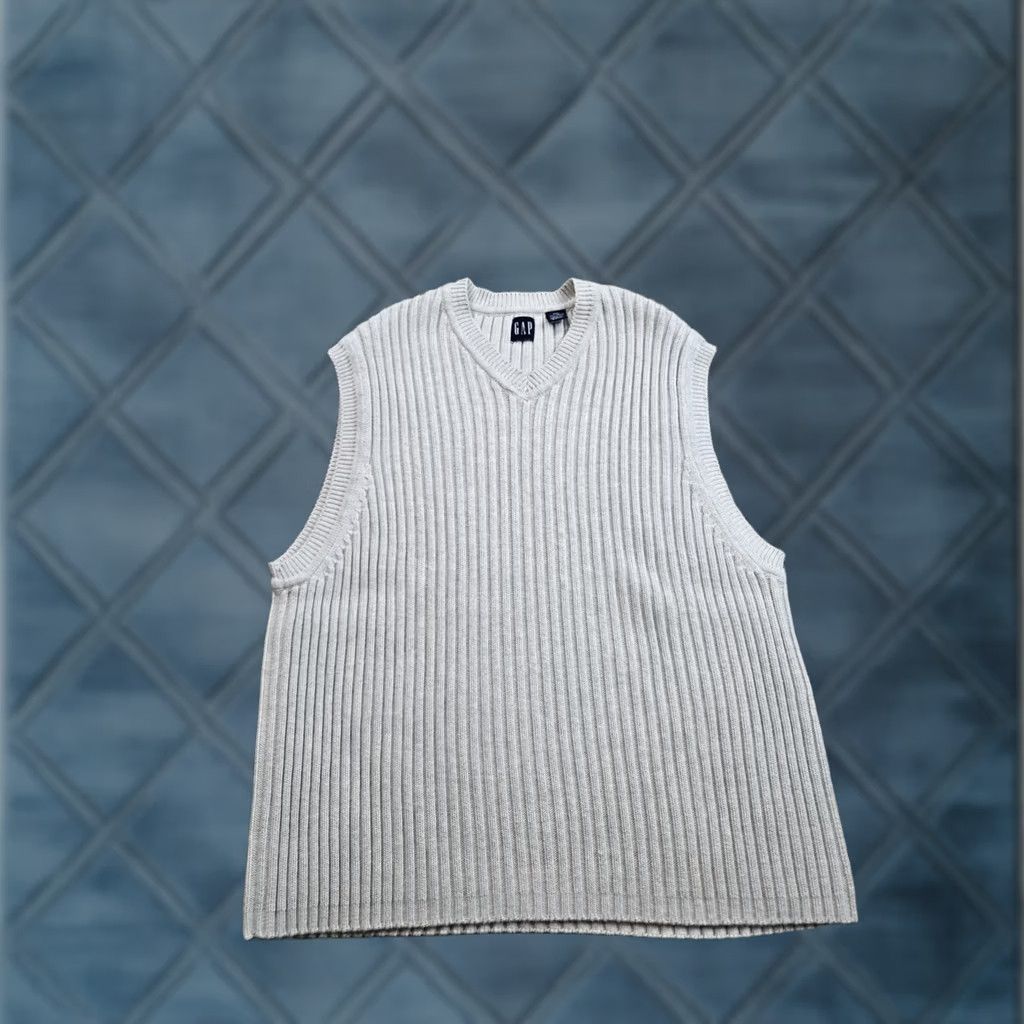 Gap VINTAGE Gap Sweater Vest 2XL Mens Gray V-Neck Ribbed Cotton Heavyweight 90s Size US XXL / EU 58 / 5 - 1 Thumbnail