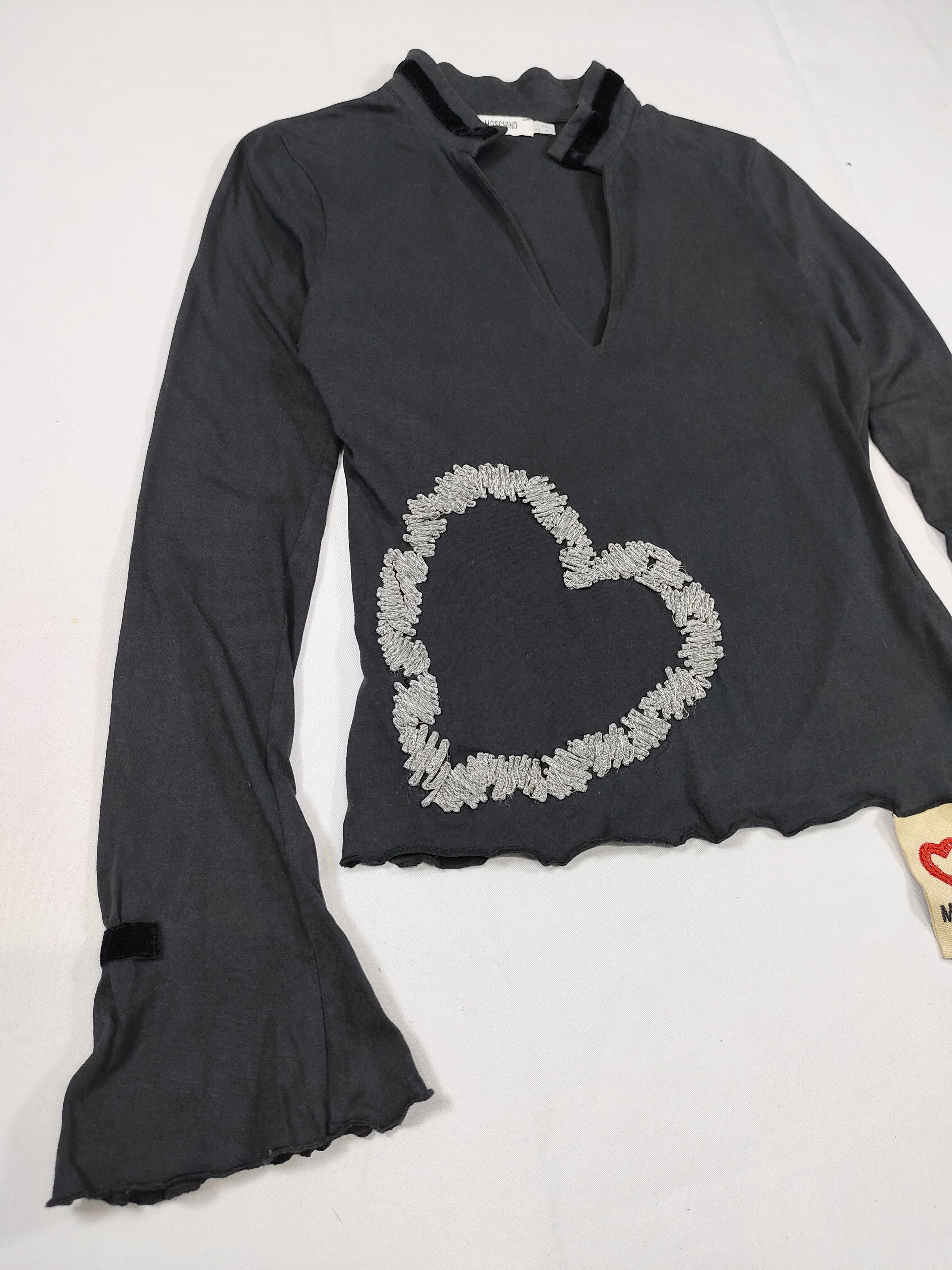 Moschino 00s Moschino- Embroidered Heart Mandarin Collar Bell Sleeve Size M / US 6-8 / IT 42-44 - 7 Thumbnail