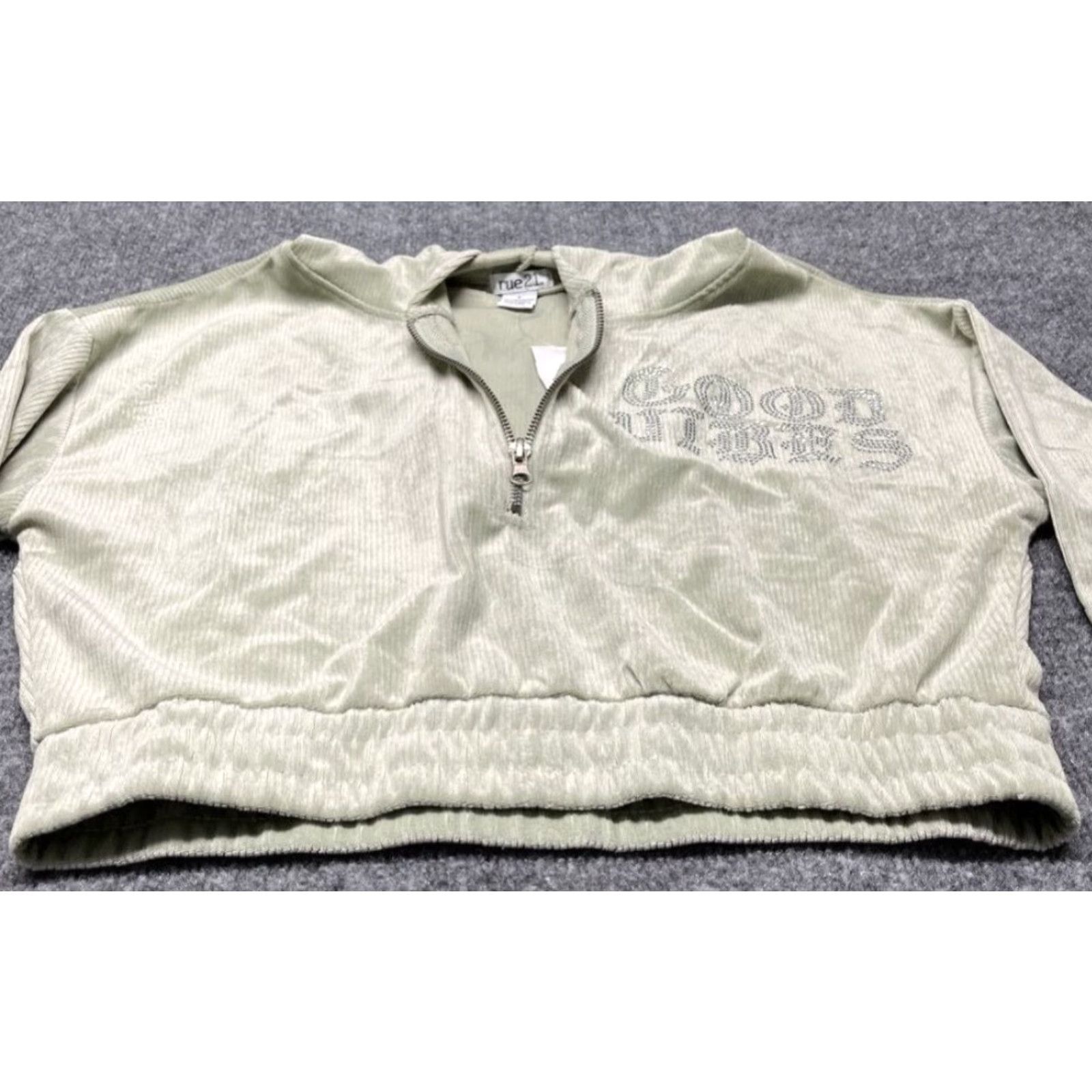Vintage Rue21 Cropped Hoodie Womens S Green Good Vibes Long Sleeve Stretch Half Zip New Size S / US 4 / IT 40 - 3 Thumbnail