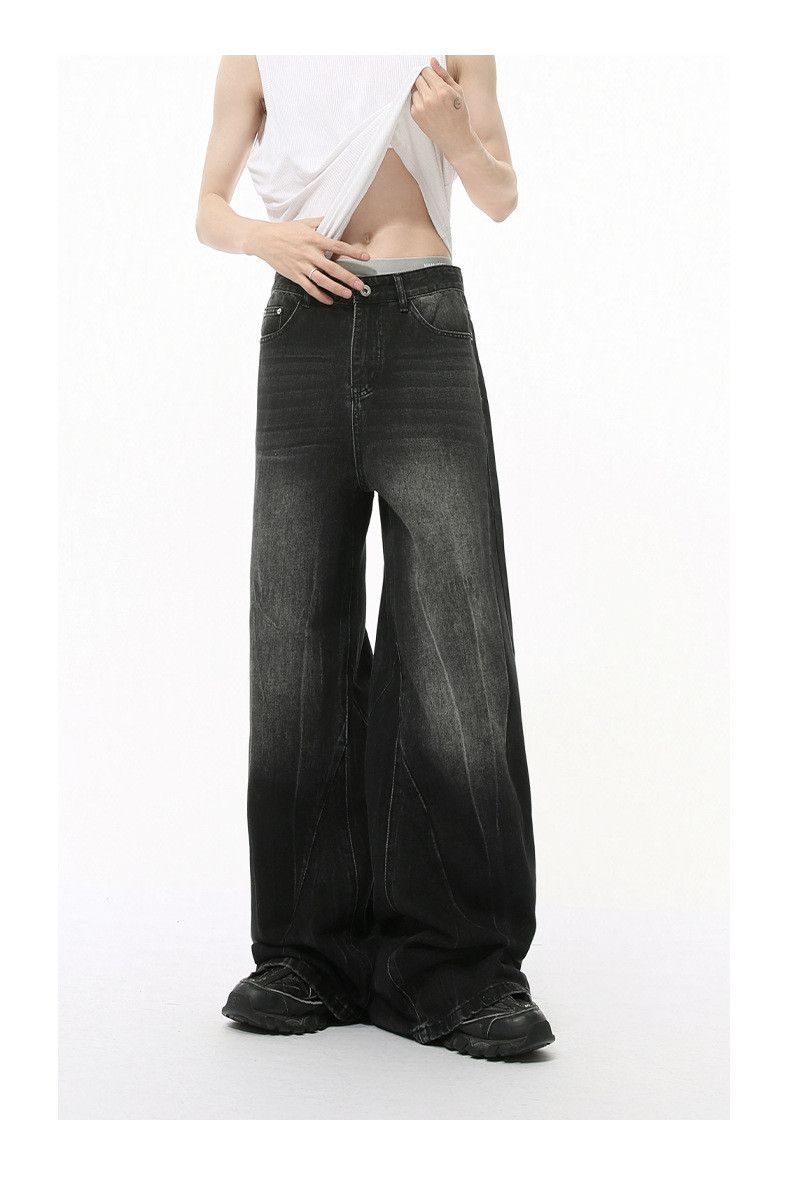 Japanese Brand × Jean Washed lightning pattern retro straight wide-leg jeans y2k Size US 34 / EU 50 - 2 Thumbnail