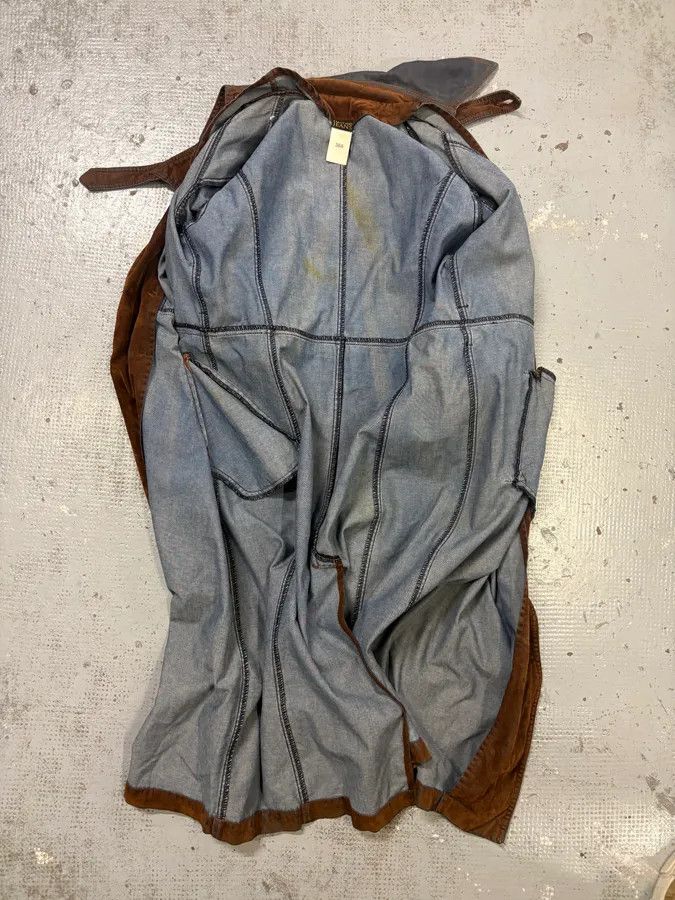 Vintage 2000s Plein Sud Brown Suede Waxed Denim Two-Tone Trench Coat Size M / US 6-8 / IT 42-44 - 7 Thumbnail