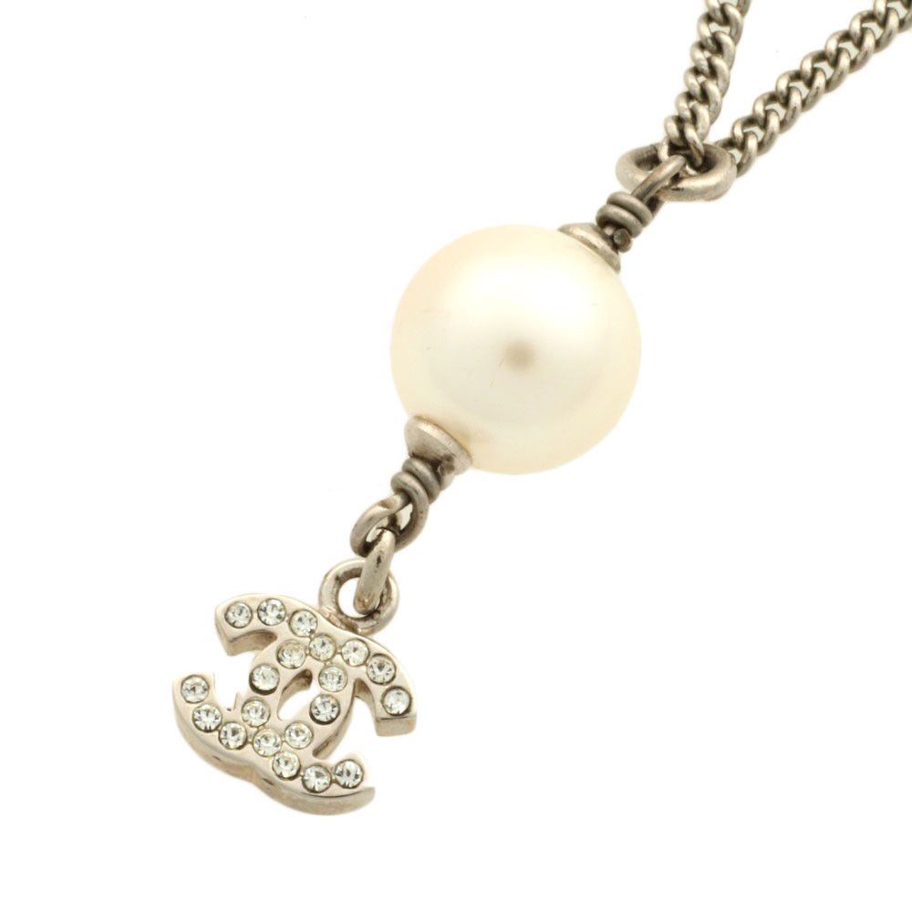 Chanel Chanel Coco Mark Pearl Rhinestone Necklace 40cm Metal Necklace 07A DUTY FREE for USA