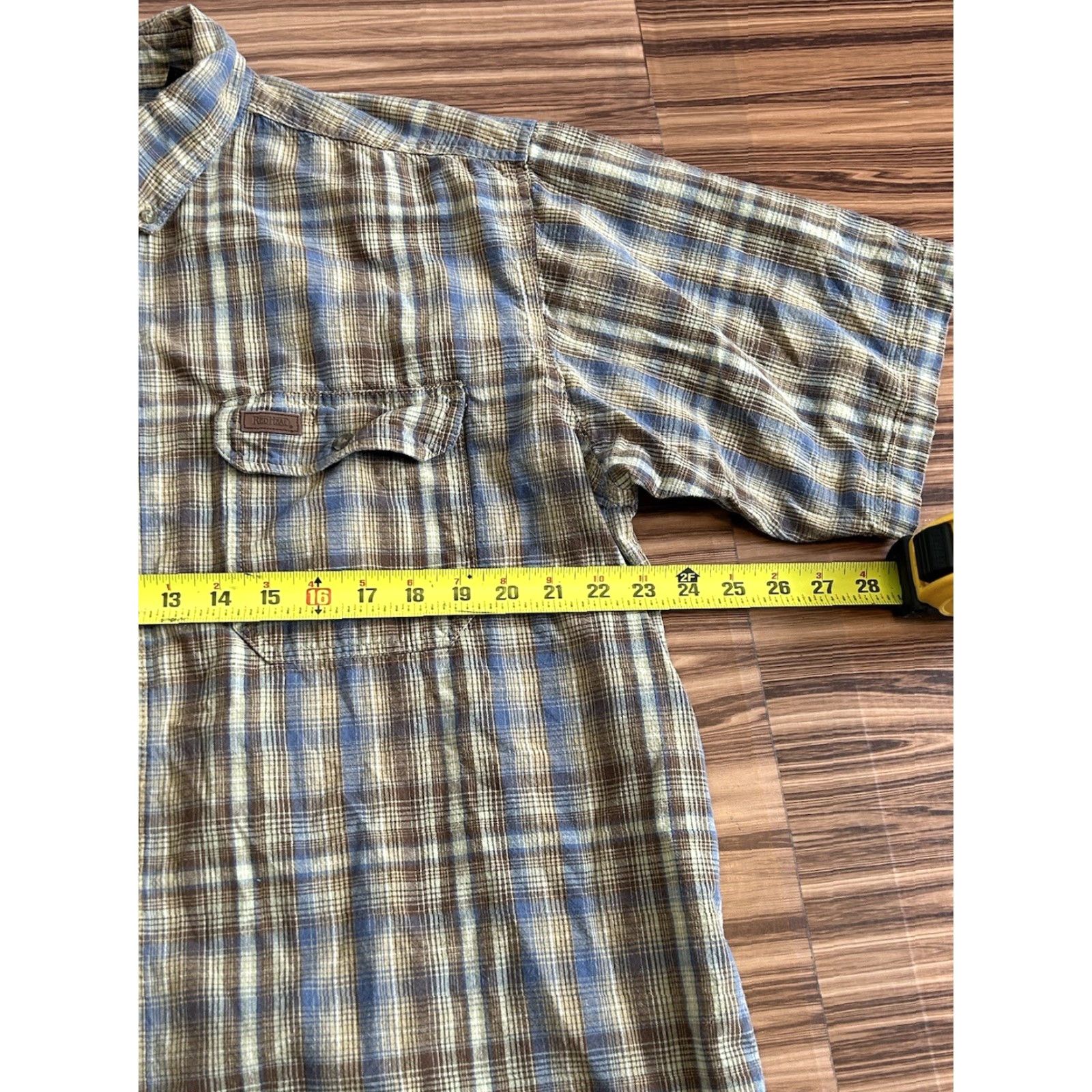 Vintage Red Head Mens Plaid Short Sleeve Button Shirt Beige Blue XL Size US 36 / EU 52 - 3 Thumbnail