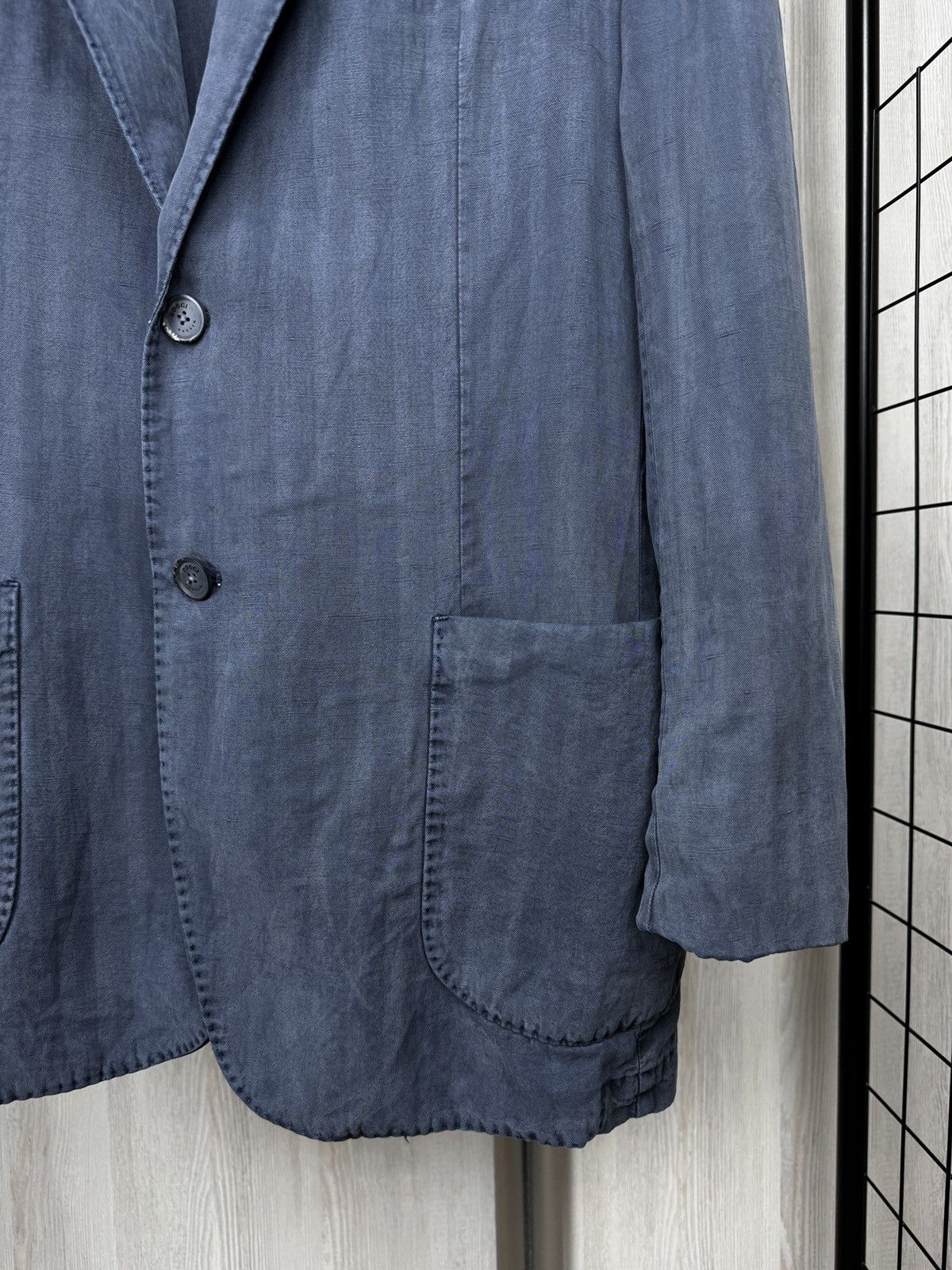 Boggi Boggi Milano blue striped stone washed linen blend blazer Size 42R - 4 Thumbnail