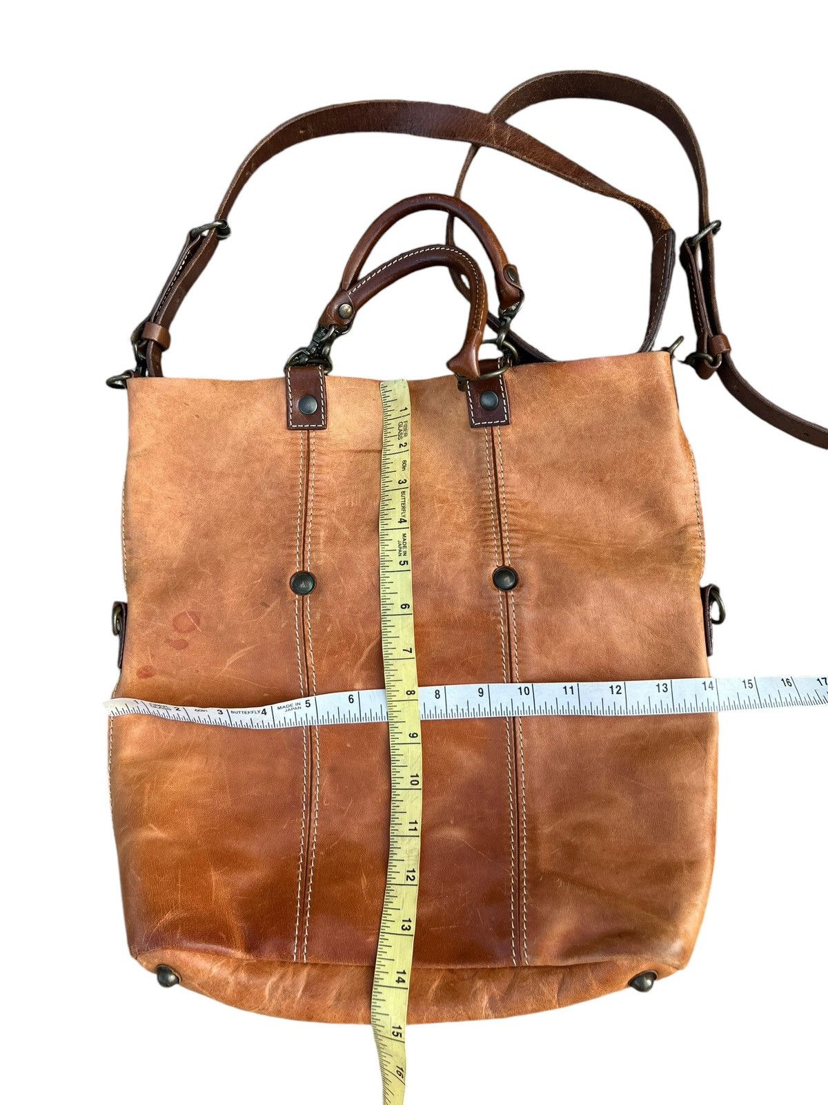 Leather Vintage REI Japan Distress Fade Patina Leather 2 Way Bag Size ONE SIZE - 25 Thumbnail