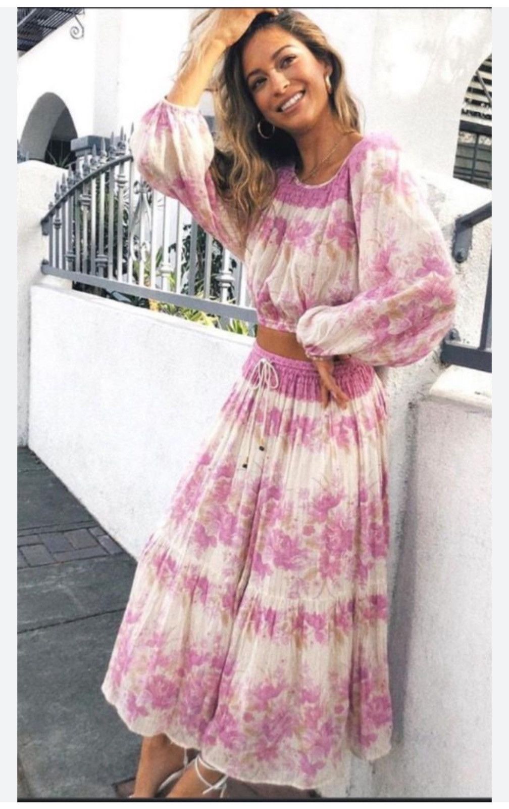 Spell SPELL & GYPSY Set Pink Skirt Blouse LEI MAXI White Floral XS Size 27" / US 4 / IT 40 - 1 Thumbnail