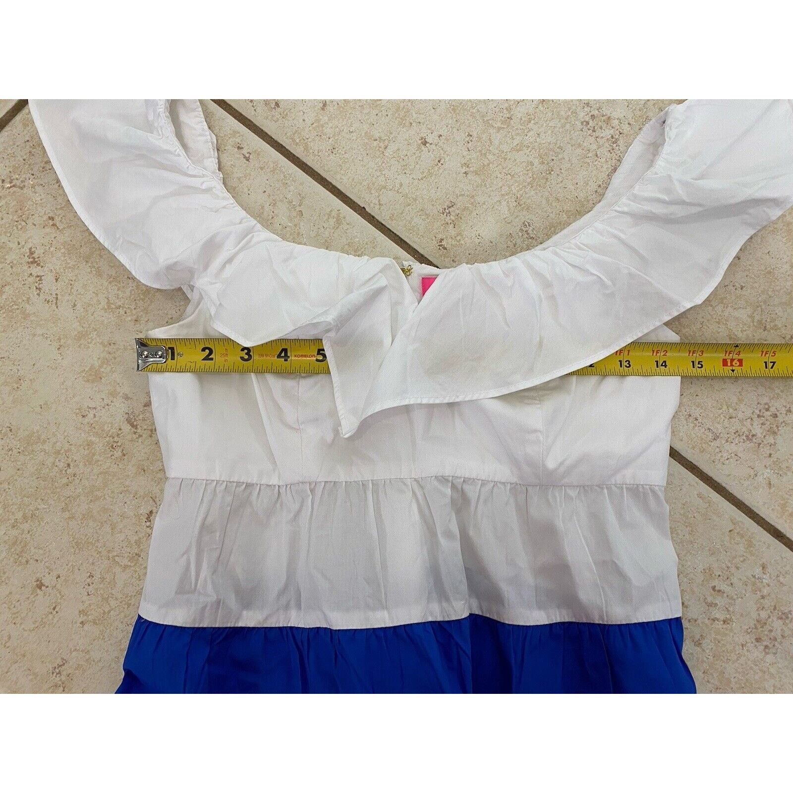 Lilly Pulitzer Lilly Pulitzer White Blue Cotton Emie Ruffle Peplum Top Size XXS / US 00 / IT 34 - 9 Thumbnail