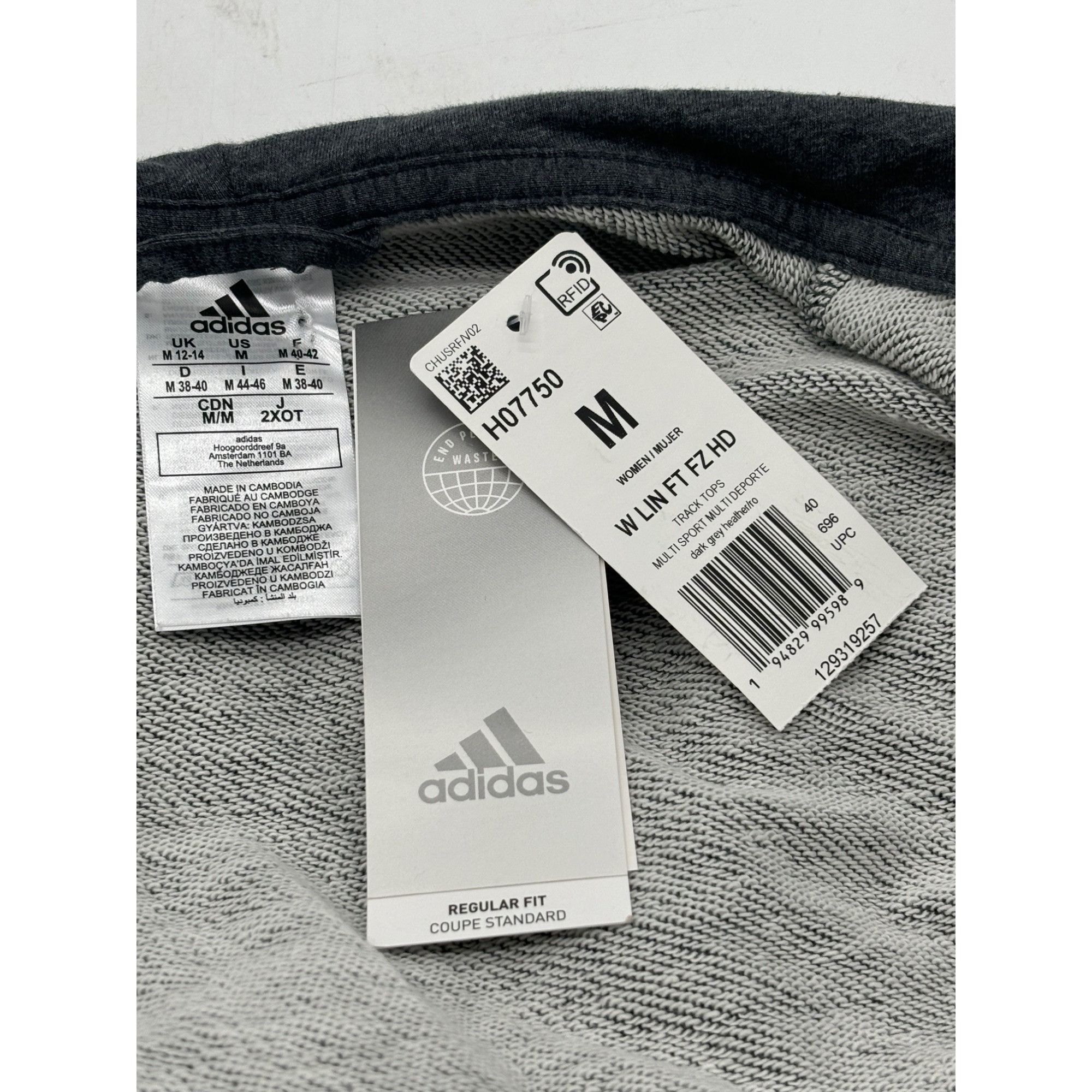 Adidas Adidas Women’s Linear Full Zip French Terry Hoodie, Dark Hea Size M / US 6-8 / IT 42-44 - 7 Thumbnail