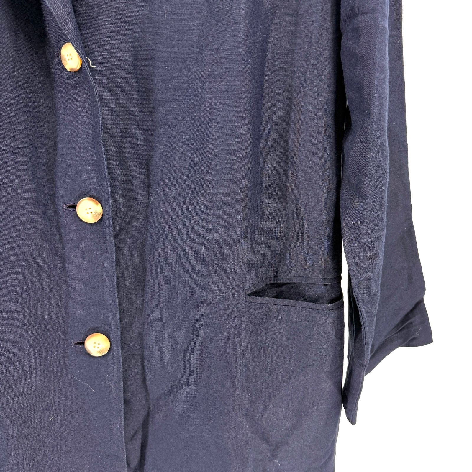 Ann Taylor Vintage 90s Navy Linen Rayon Blend Maxi Duster Coat Size L / US 10 / IT 46 - 4 Thumbnail