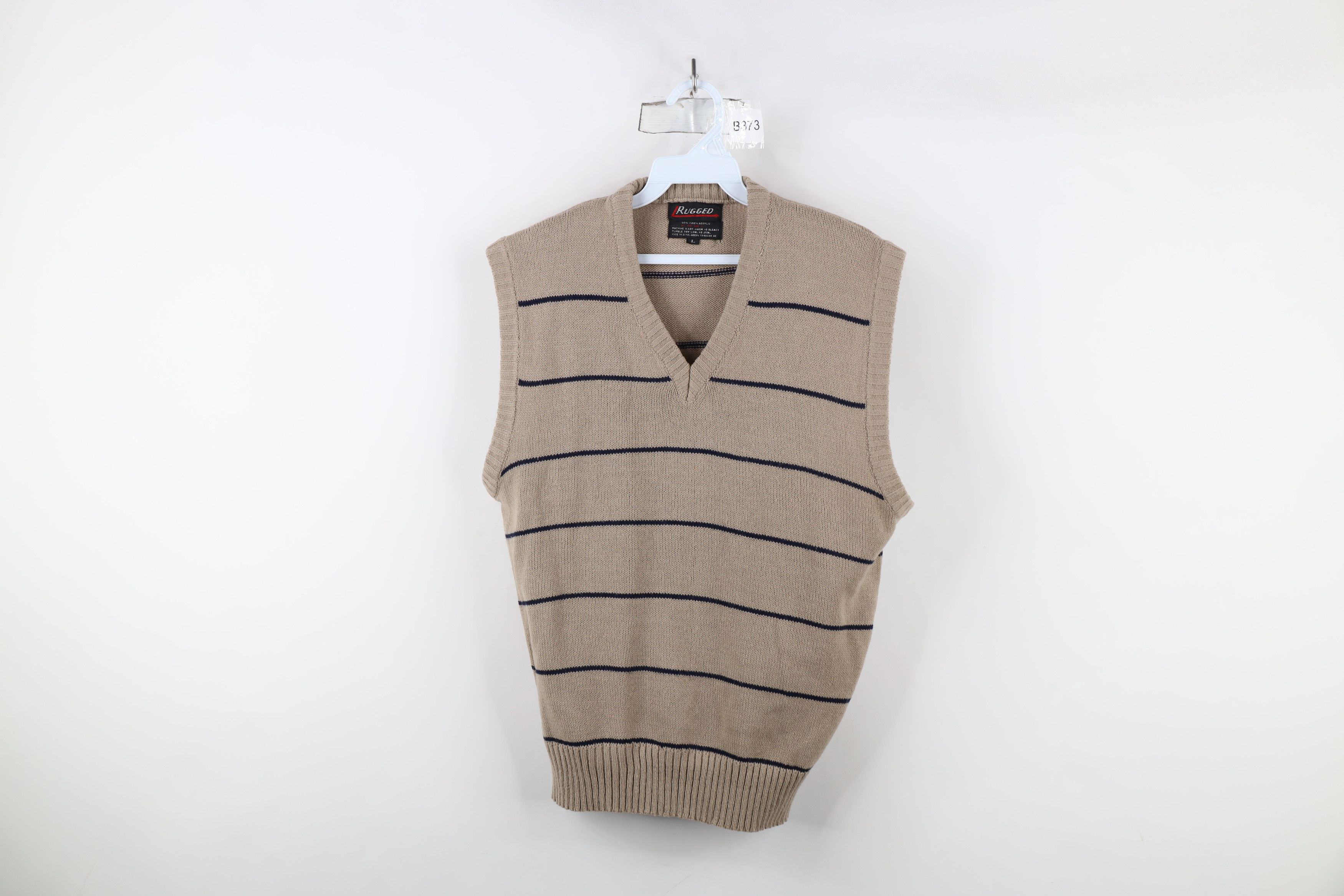 Vintage Vintage 70s Streetwear Striped V-Neck Sweater Vest Beige Size L / US 10 / IT 46 - 1 Thumbnail