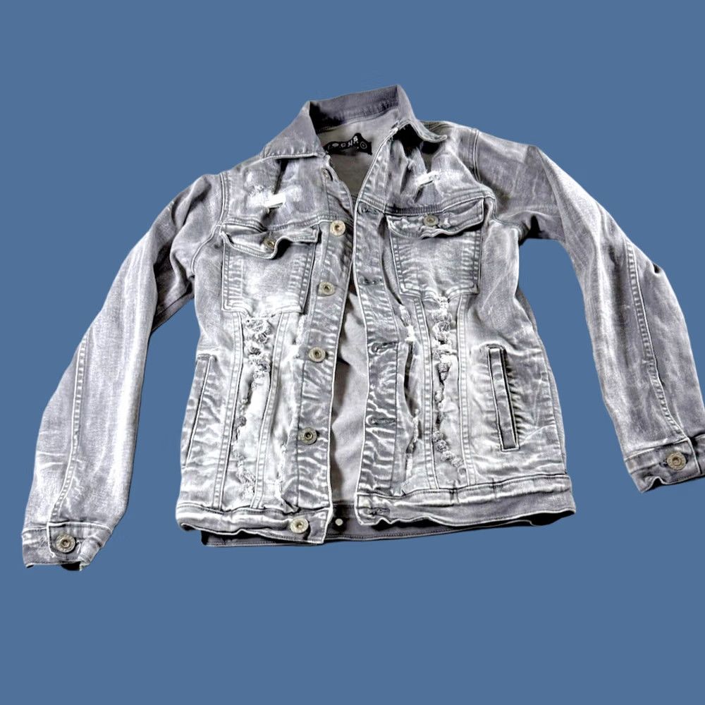 Vintage FOCUS Gray Denim Jacket Womens Small Destroyed Thrashed Grunge Y2K 90s Utility Size S / US 4 / IT 40 - 1 Thumbnail