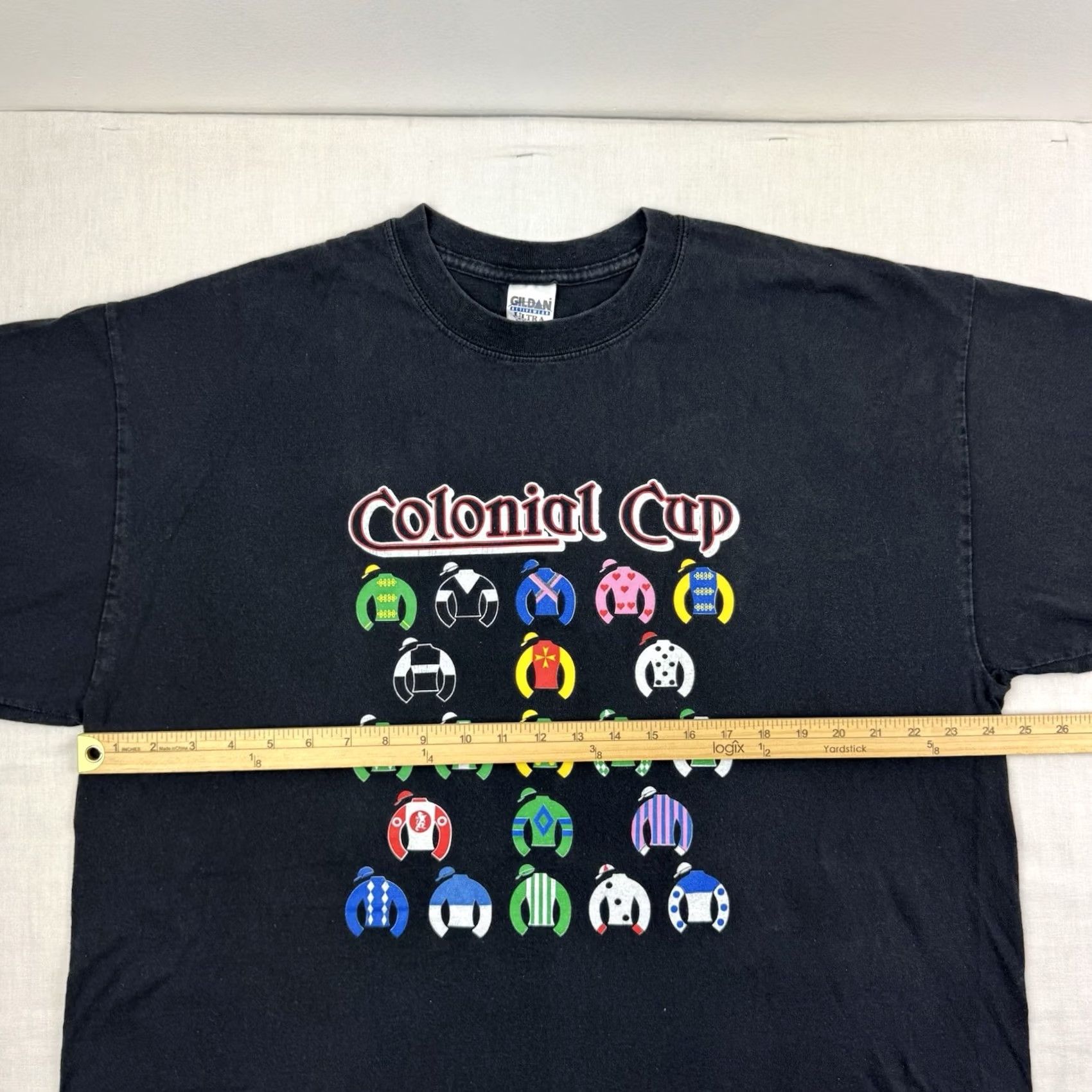 Gildan VINTAGE Gildan T-Shirt Men 2XL Black Cotton Crew Neck Short Sleeve Logo 90s Sports Horse Race Racers Size US XXL / EU 58 / 5 - 7 Thumbnail