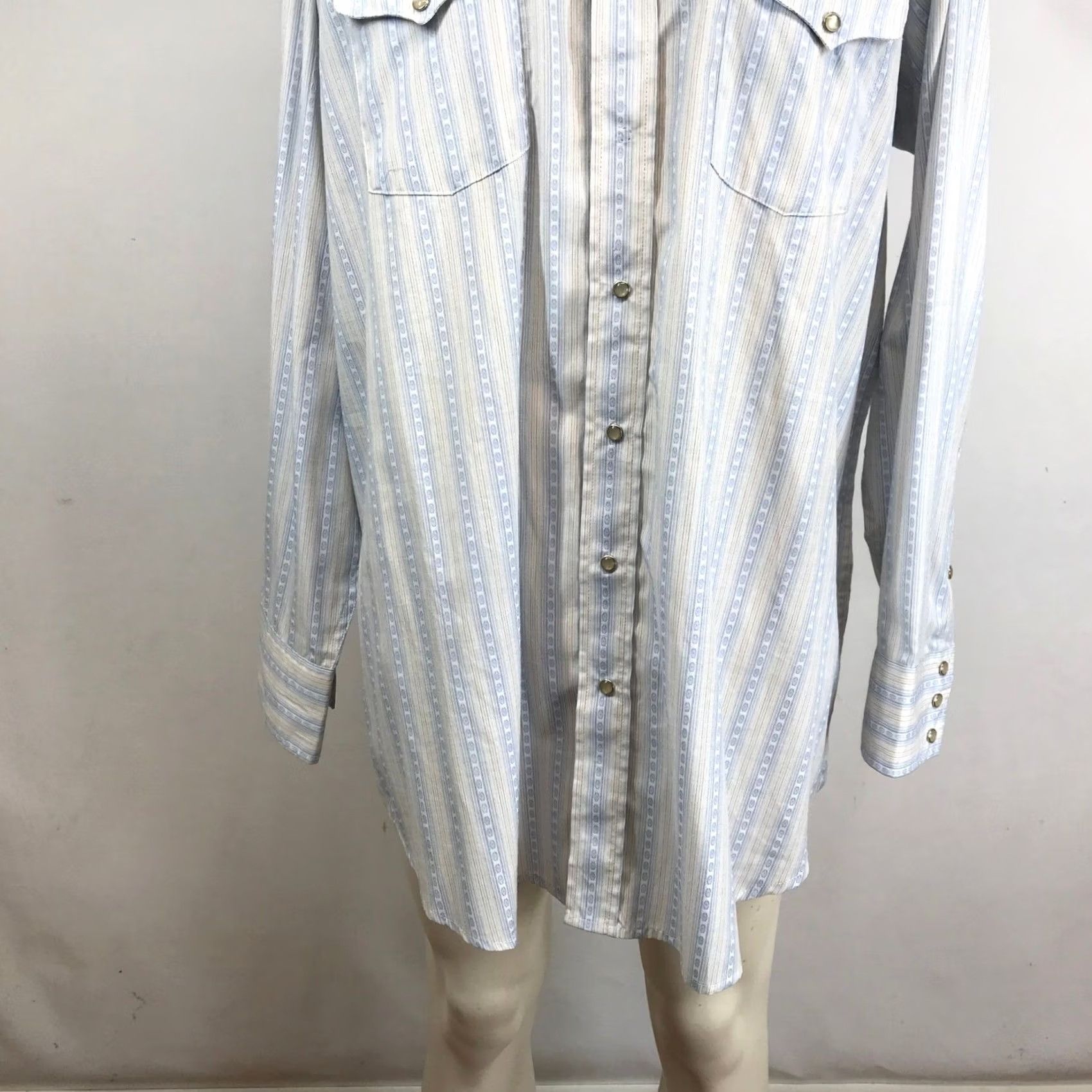 Vintage Panhandle Slim Mens Western Snap Button Up Long Sleeve Shirt - Light Blue Stripes Size US XL / EU 56 / 4 - 3 Thumbnail