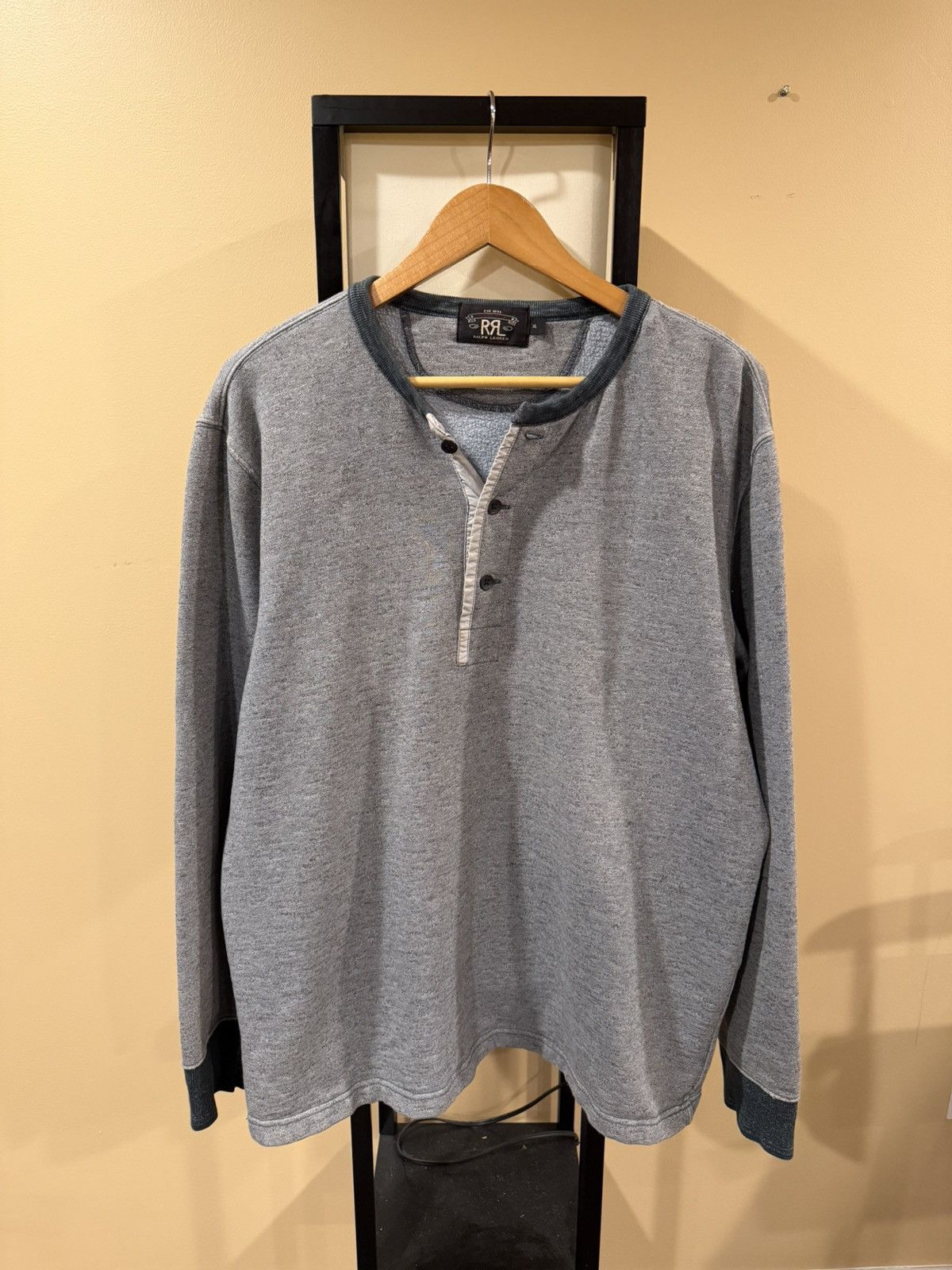 RRL Ralph Lauren RRL Ralph Lauren Heather Grey Henley Sweater Button Shirt Size US XL / EU 56 / 4 - 3 Thumbnail
