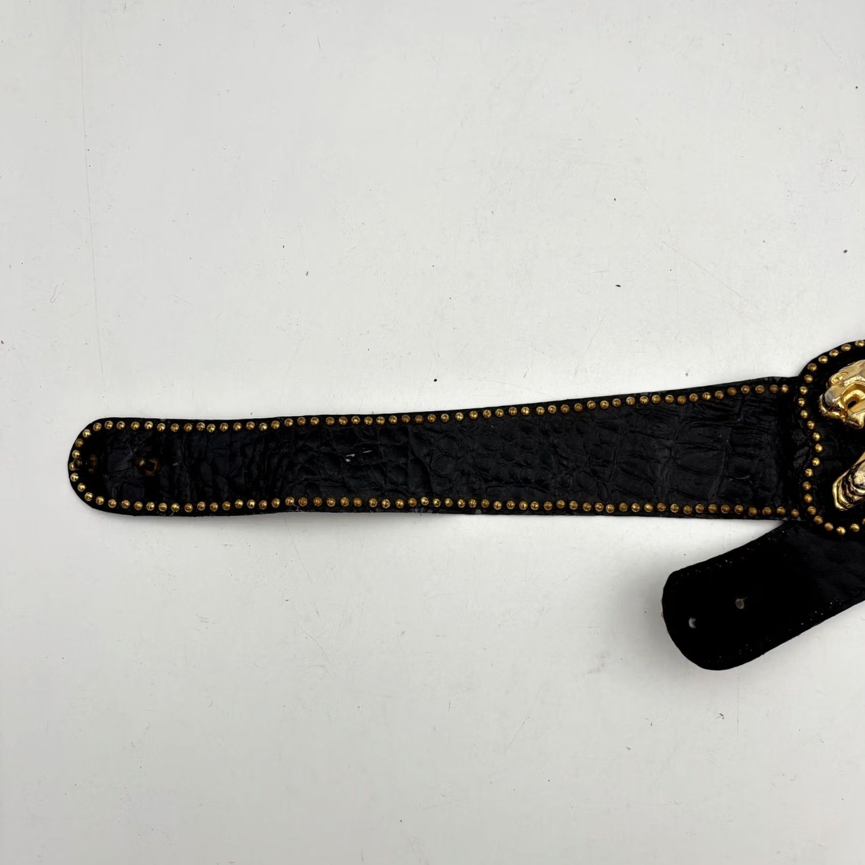 Vintage VINTAGE Leather Belt Black Leopard Buckle Studded Embossed 30" Size ONE SIZE - 7 Thumbnail
