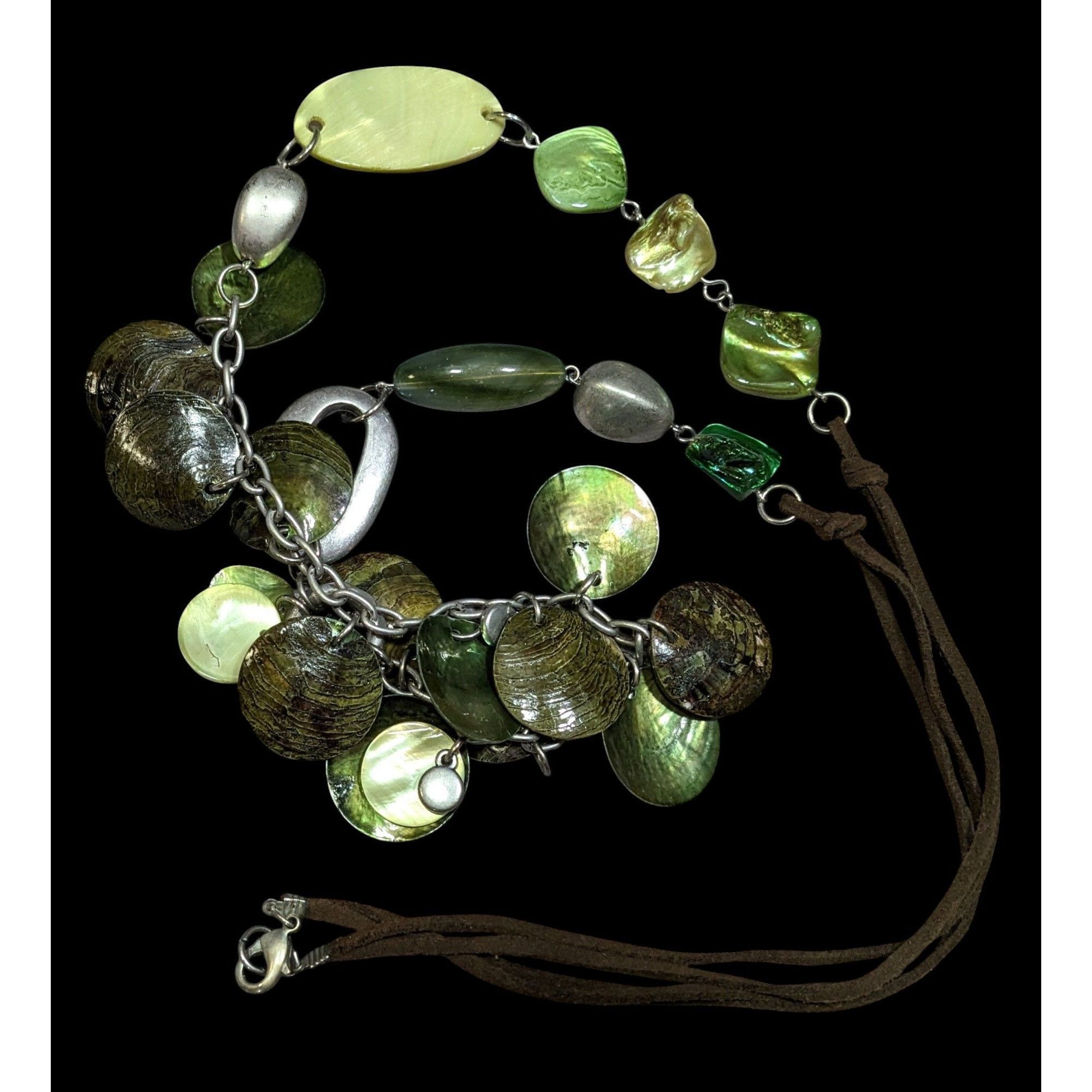 Other Bohemian Green Shell And Metal Beaded Necklace On Brown Sued Size ONE SIZE - 1 Thumbnail