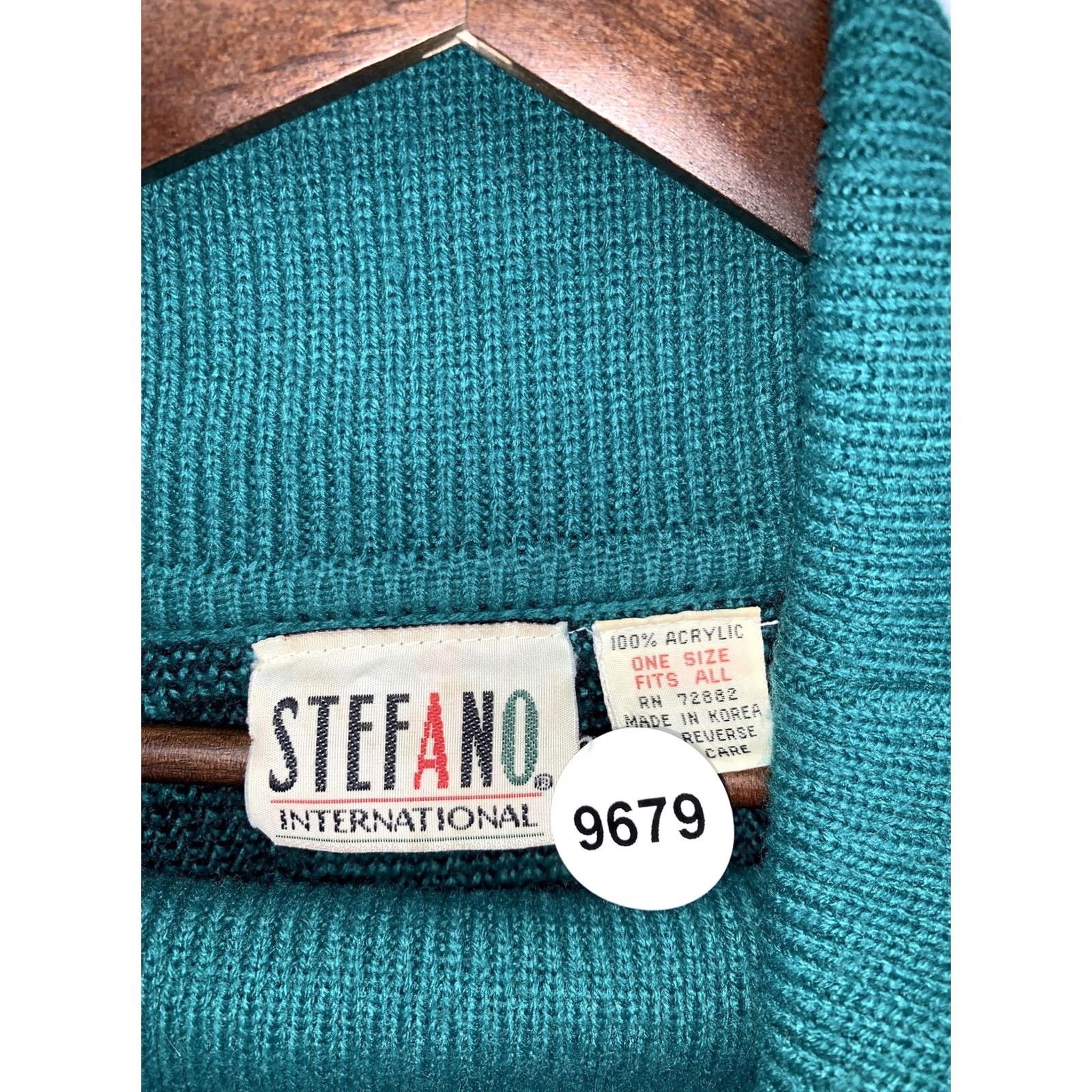 Vintage VINTAGE Stefano Sweater Geometric Floral Design Cowl Neck Womens One Size Green Knit Pullover 3/4 Sleeve Size ONE SIZE - 2 Thumbnail