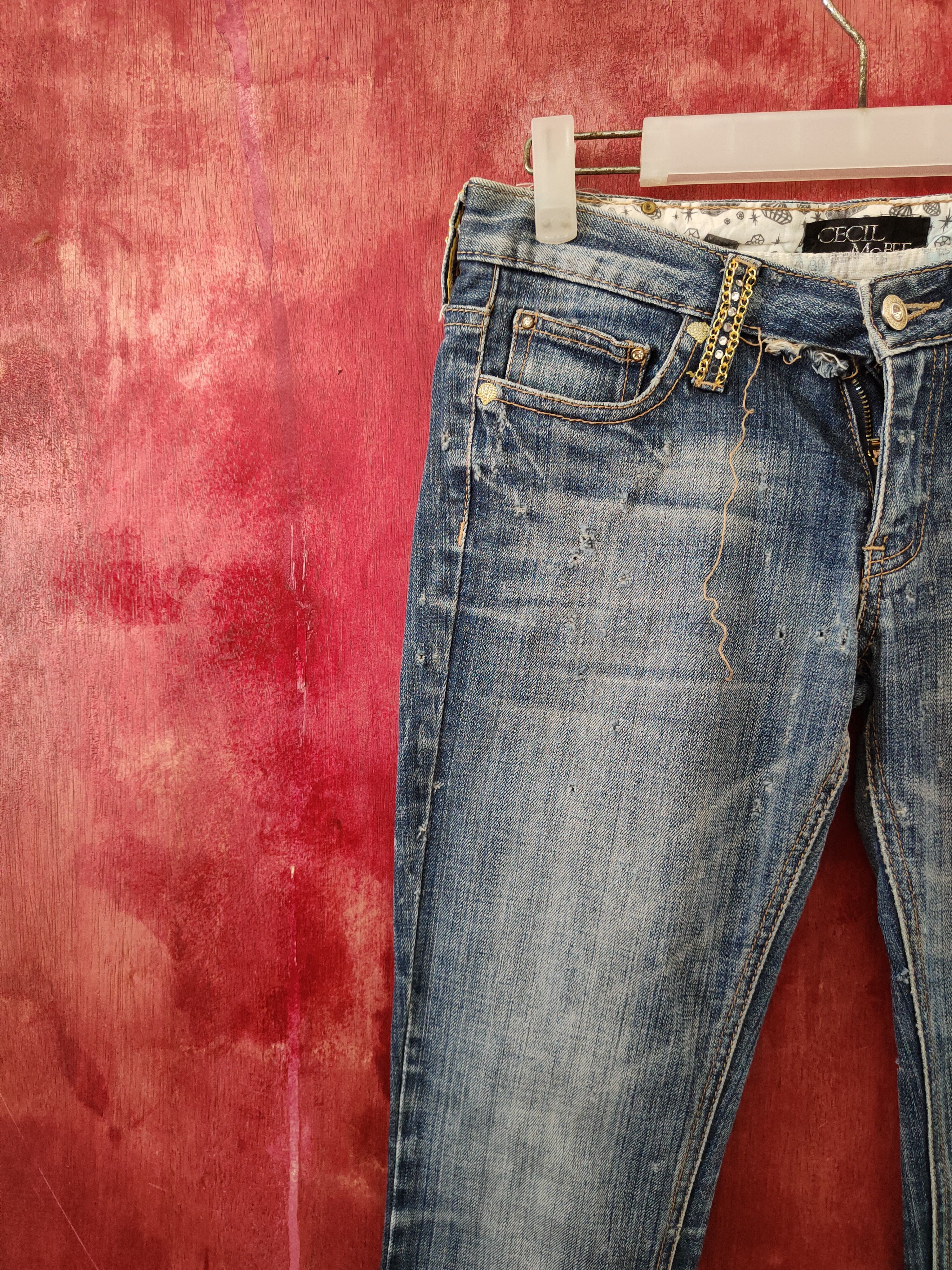 Designer × Japanese Brand Cecil McBee Blue Distressed Ripped Jeans #S2139 Size 28" / US 6 / IT 42 - 3 Thumbnail