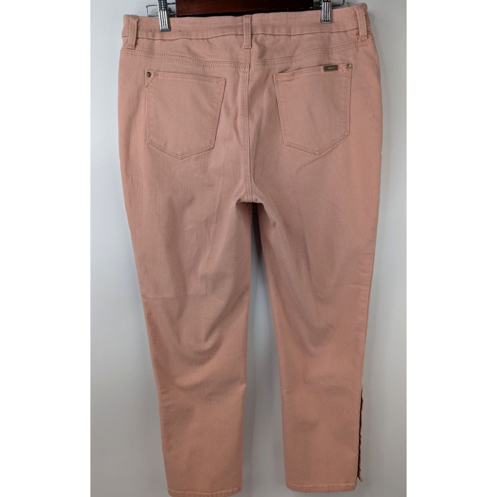 Vintage Chico’s Jeans Ankle Slim Womens 12P Pink Coral Slimming Petite Denim Cotton Blend Button Zip Studded Size 34" / US 12 / IT 48 - 4 Thumbnail